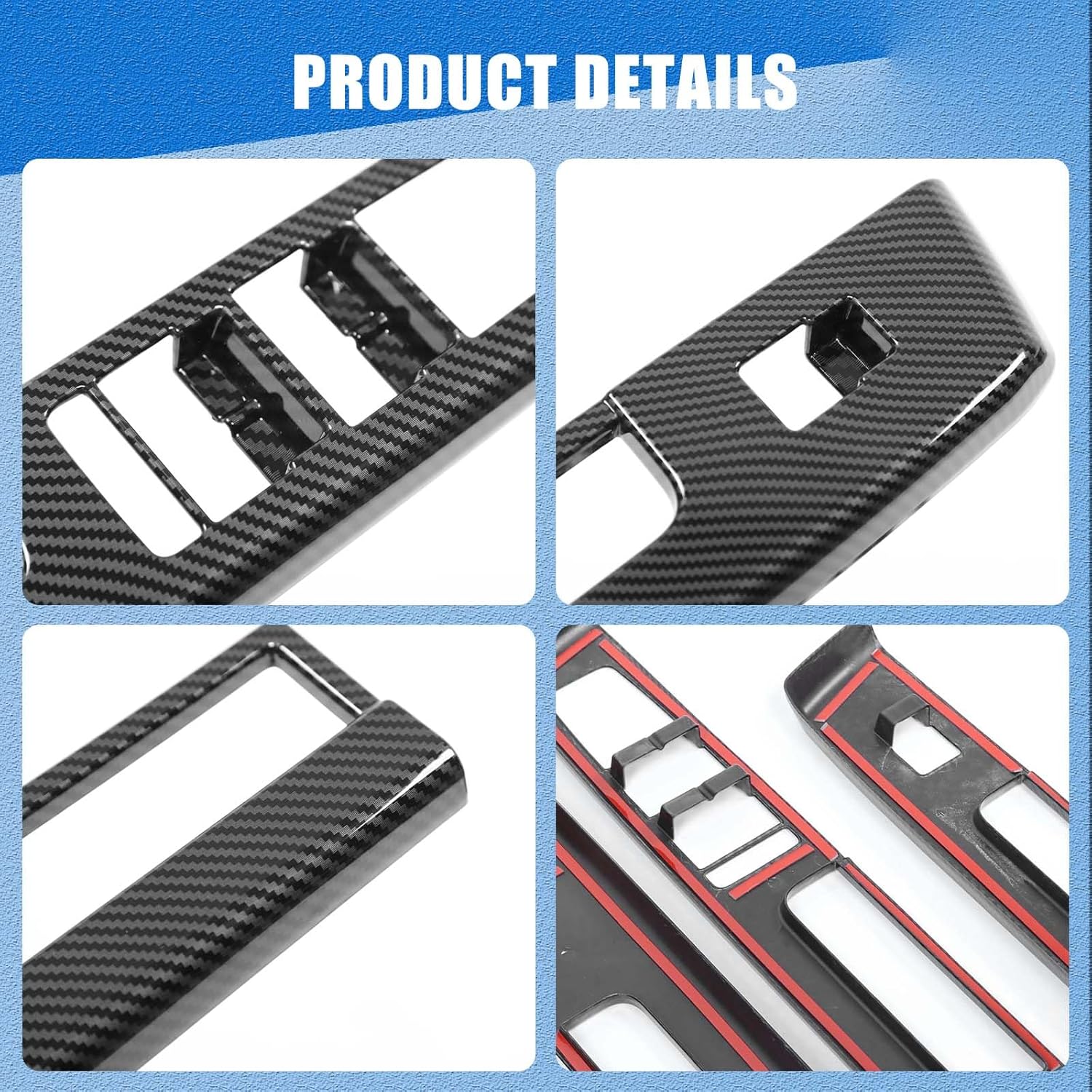 Window Lift Switch Panel Trim Compatible with M-itsubishi Triton & L200 2024 2025, Door Power Window Switch Glass Control Panel Cover ABS Plastic 4PCS