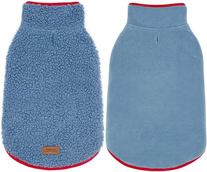 cyeollo Sherpa Dog Coat Reversible Dog Jackets for Small Dogs, Blue, M
