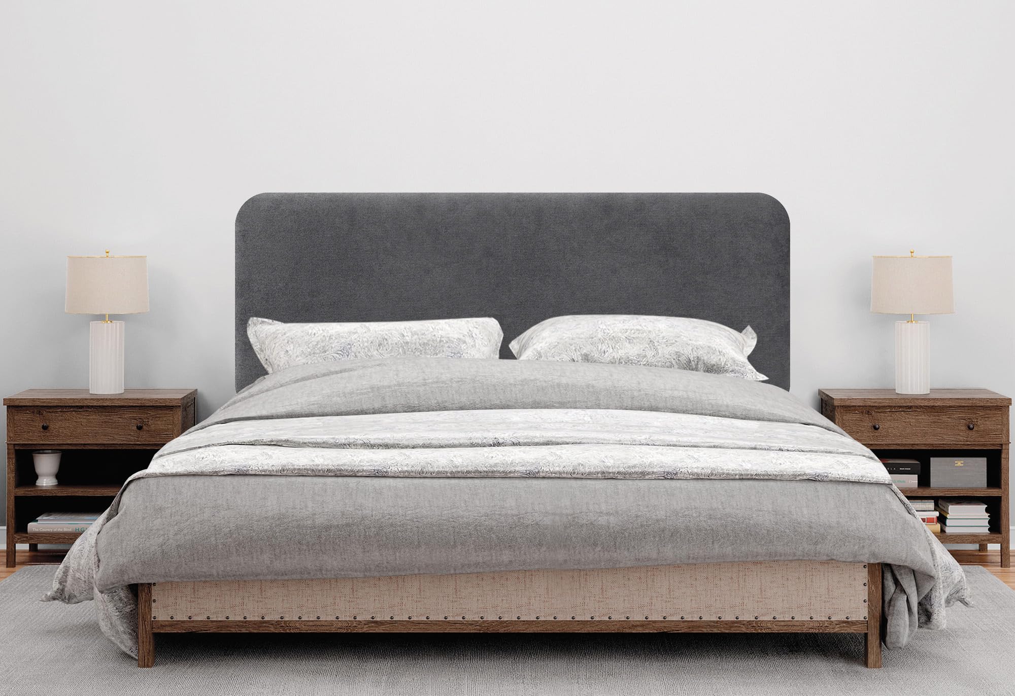 DHOME Gepolstertes Glattes Abgerundetes Kopfteil aus Aqualine-Stoff für Wand Akustik-Kopfteile Schalldämmend Kopfende Bett Schlafzimmer (Aschgrau, 160cm)