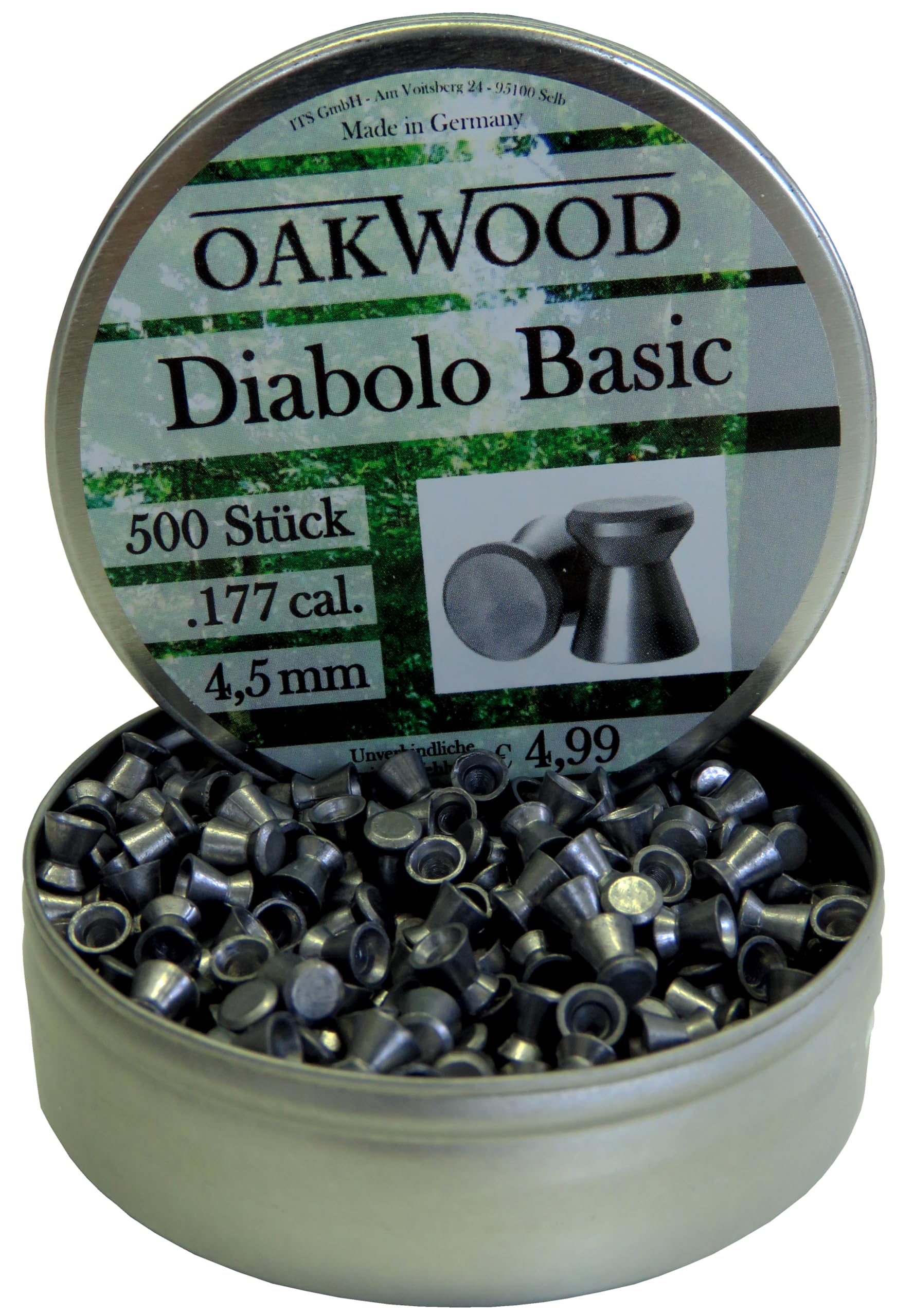 500 strzałów OAKWOOD Basic DIABOLOS- kule do ochrony przed powietrzem - 4,5 mm - Made for Germany broń pneumatyczna w kalu: 4,5 nadaje się do diabolo