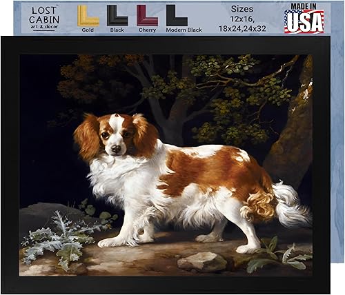 Lost Cabin A Liver & White King Charles Spaniel de George Stubbs  Impresión en marco biselado negro  Reproducción de pinturas de obras de arte finas