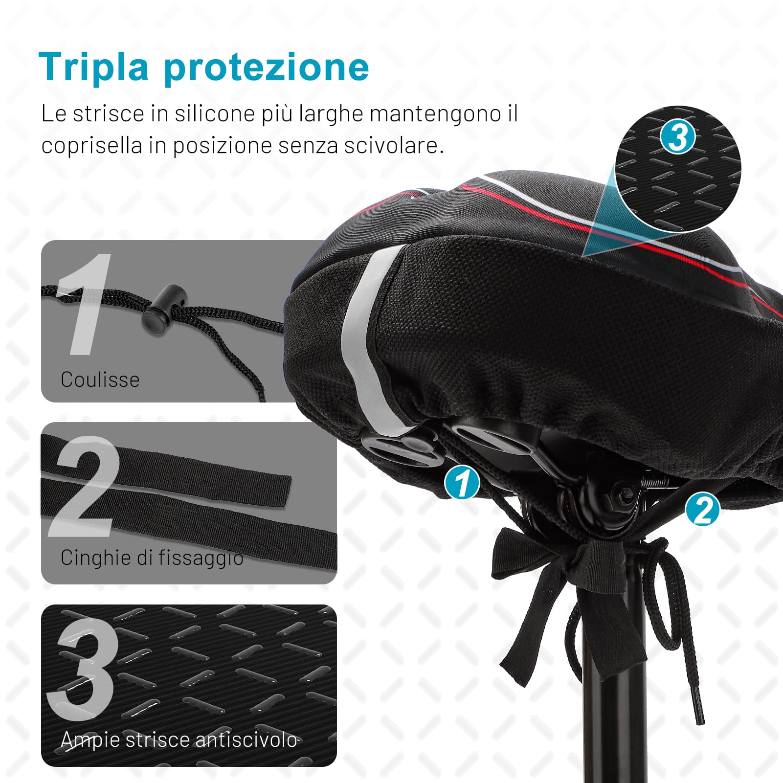 TECHCYC Coprisella Bici con Coprisella Cyclette in Memory Foam a Doppio Strato, Cuscino Ergonomico per Coprisella Bici Imbottito da Donna e da Uomo Adatto alla Maggior Parte delle Biciclette