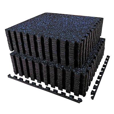 AIRHOP 0.56in Thick 48 Sq Ft Exercise Equipment Mats, 12 Tiles Upgraded Rubber Top with High Density EVA Foam, Large Interlocking Puzzle Gym Flooring for Home Gym, Heavy Weight Workout,Black