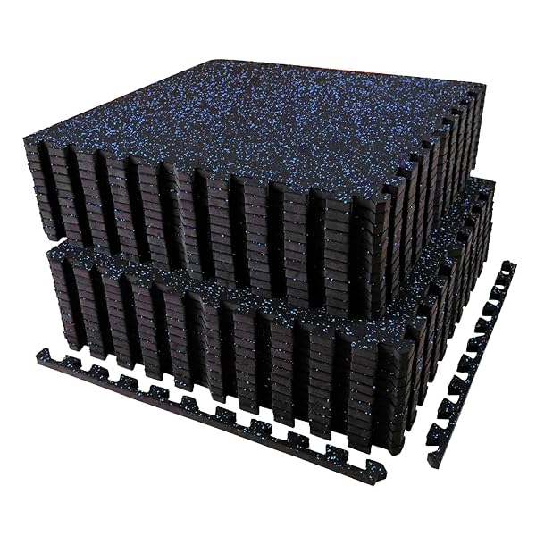 AIRHOP 0.56in Thick 48 Sq Ft Exercise Equipment Mats, 12 Tiles Upgraded Rubber Top with High Density EVA Foam, Large Interlocking Puzzle Gym Flooring for Home Gym, Heavy Weight Workout,Black