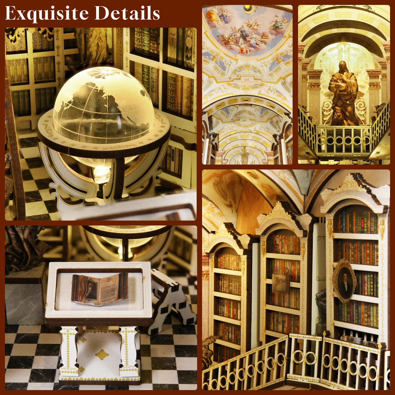MiniCity Book Nook Kit, kit fai da te in miniatura per casa delle bambole in legno 3D, supporto per libri e libri, decorazione con luce LED per ragazzi e adulti (Library of Gods)