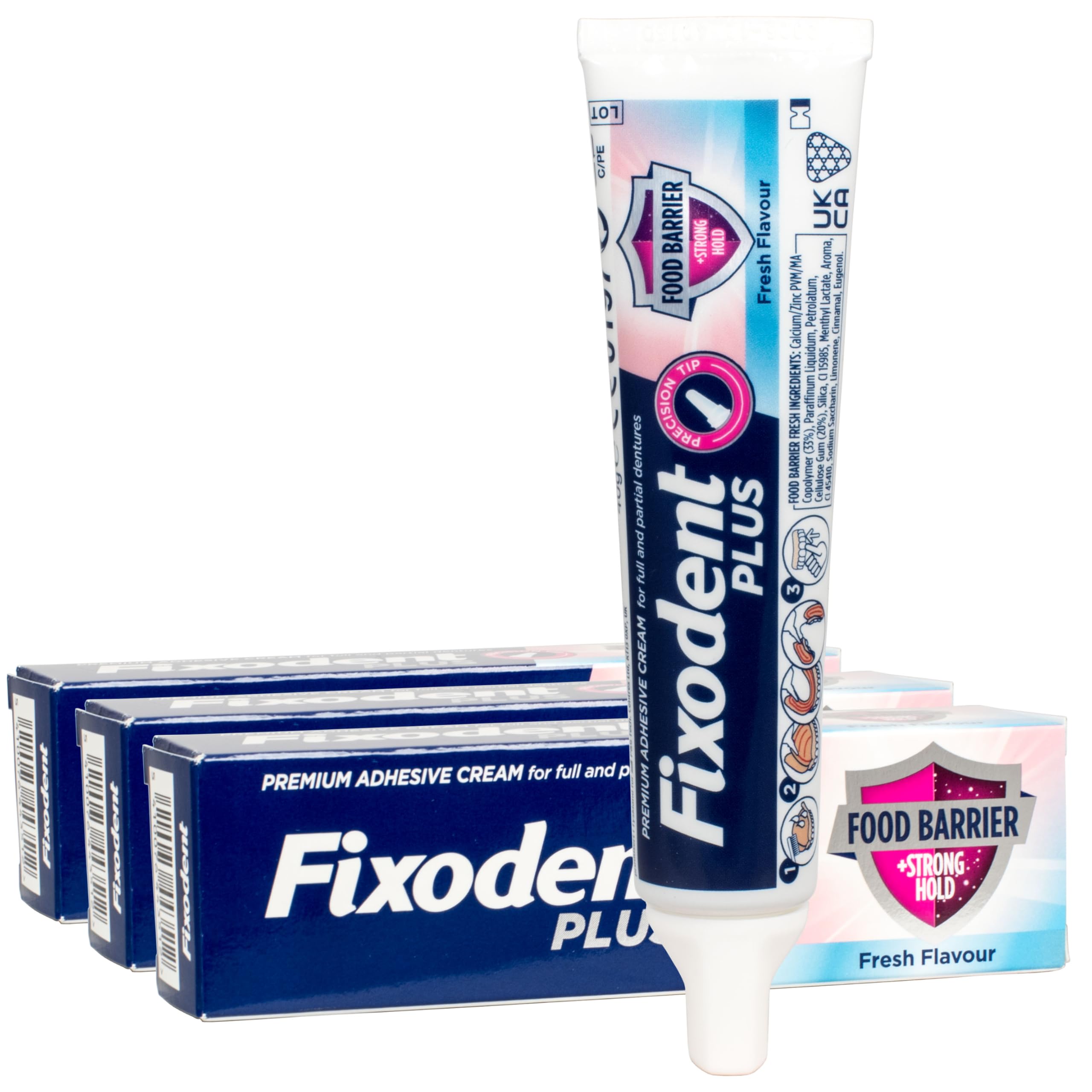 Fixodent Plus Food Barrier Fresh Denture Adhesive, 40g x 3 Multipack