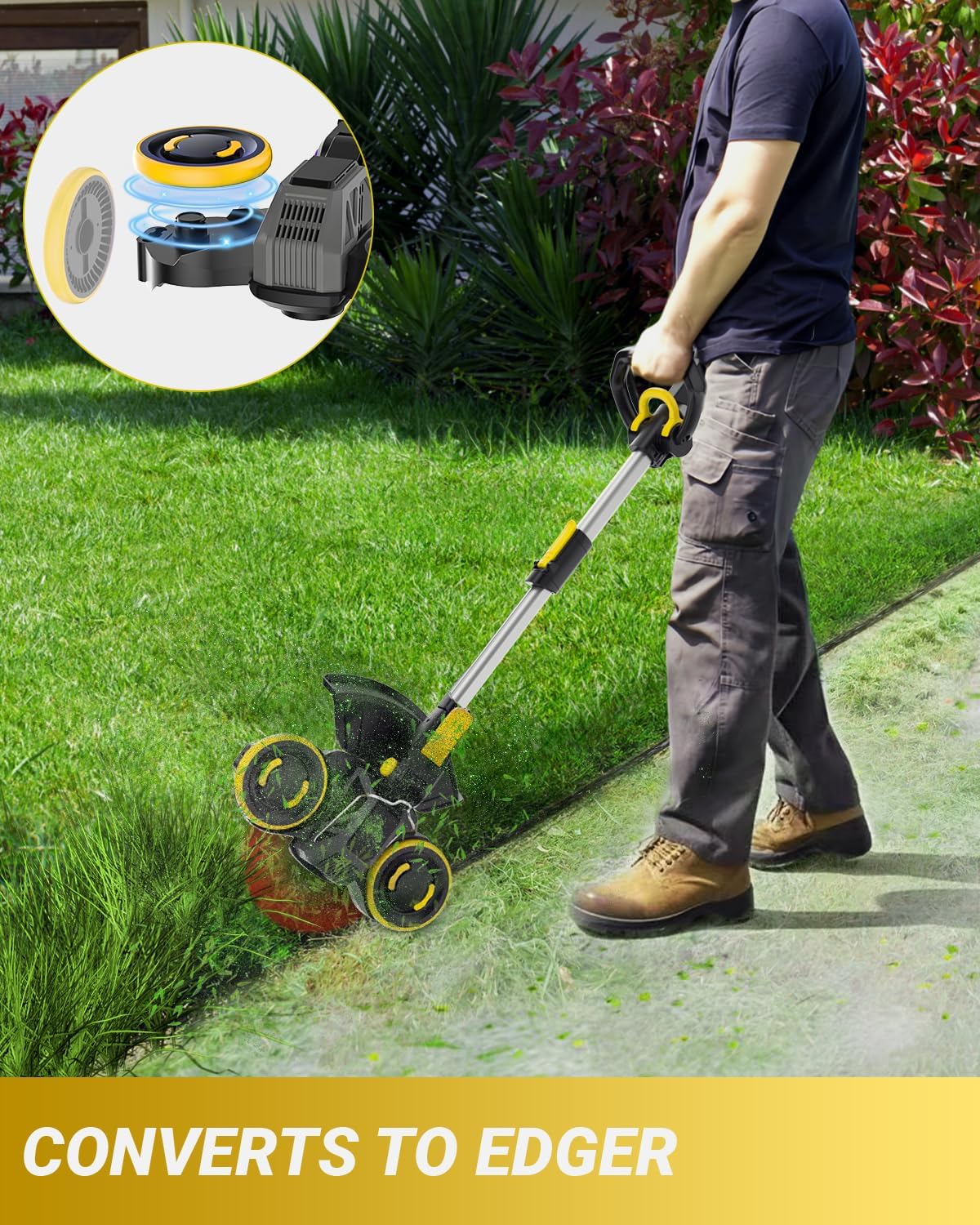 Cordless Weed Wacker with Brushless Motor, 10 Inch 3-in-1 Grass Trimmer& Edger & Lawn Mower with 4.0Ah Battery and Charger (One 4.0AH battry) - Image 3