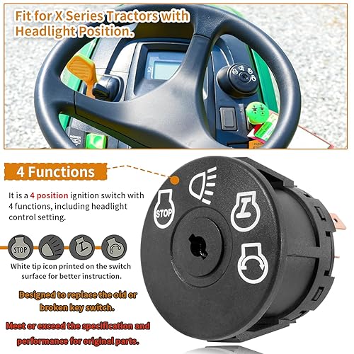 Miniatura 4 de Interruptor de encendido de arranque con 2 llaves para John Deere X100 Series Tractor X300 X304 X310 X320 X324 X330 X340 X350 X354 X360 X370 X380