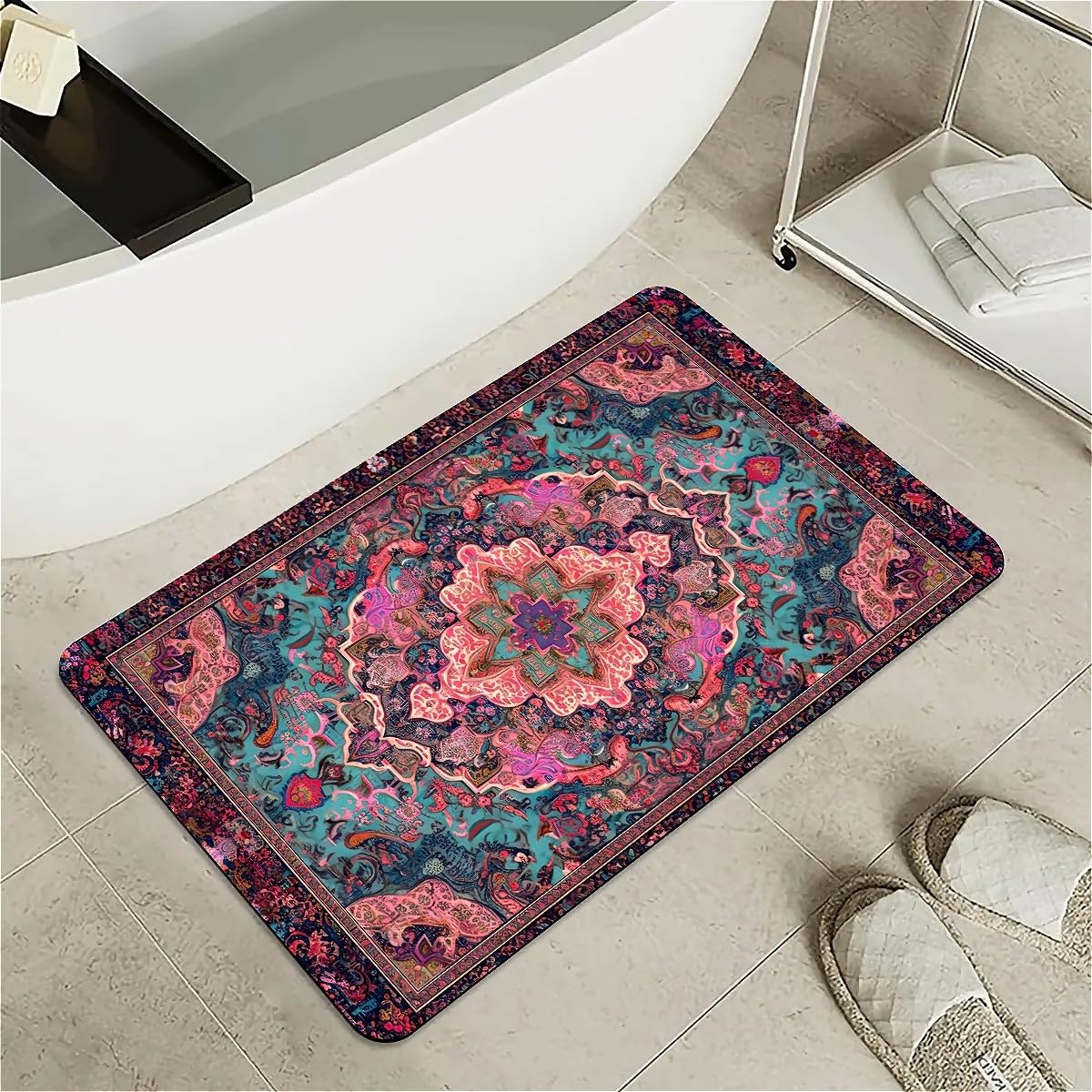 ZHUZHISHAN Diatomaceous Earth Bath Mat,Retro Persian Style Non-Slip Volume Super Absorbent Fast Drying Eco-Friendly Easy to Clean for Bathroom Kitchen