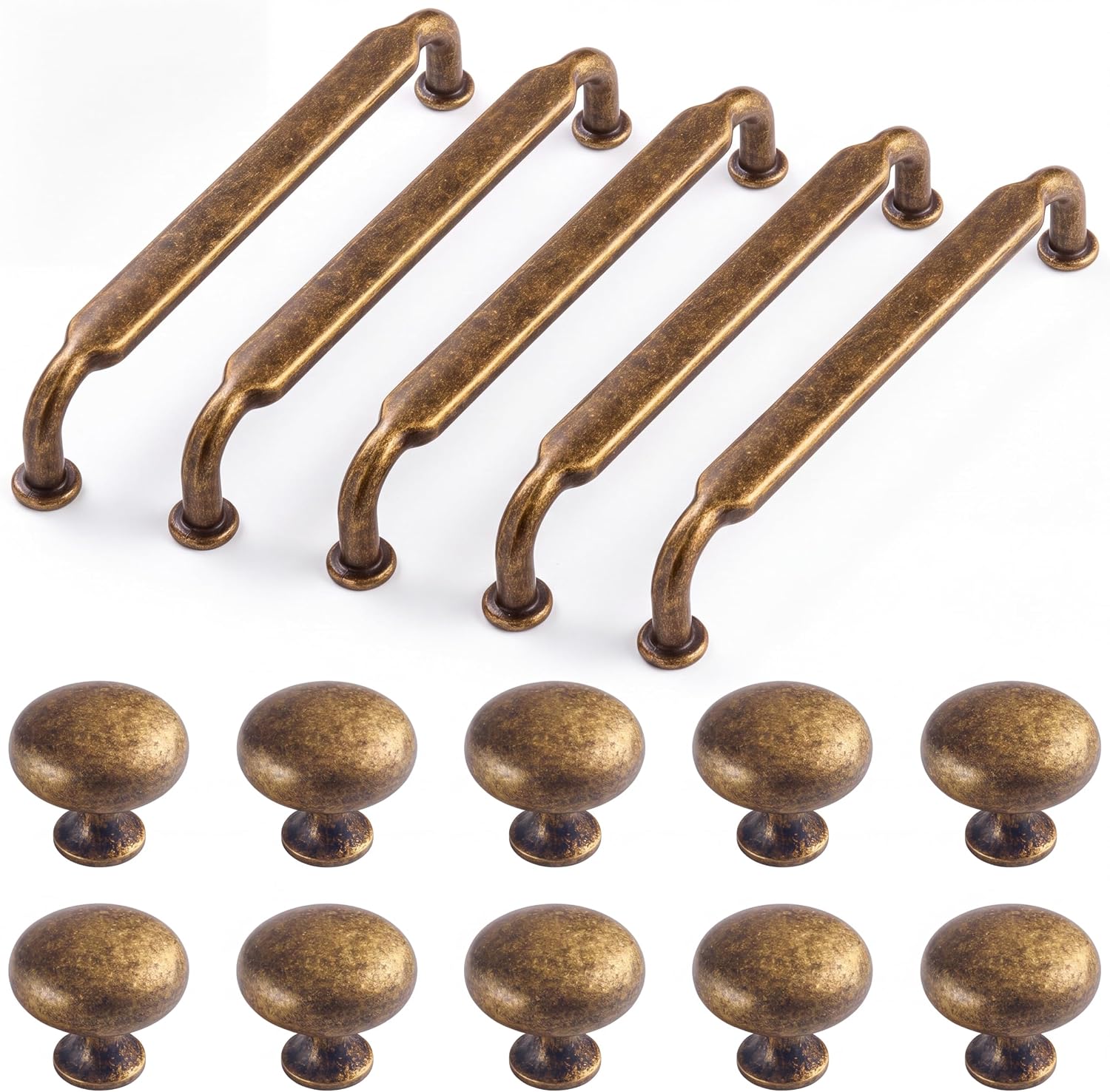 Hicarer 15 Pack Antique Brass Cabinet Hardware Set 5" Hole Center 5 Drawer Pulls and 10 Knobs Vintage Retro Kitchen Cabinet Handles, Zinc Alloy Furniture Pulls for Kitchen Cupboard Bathroom