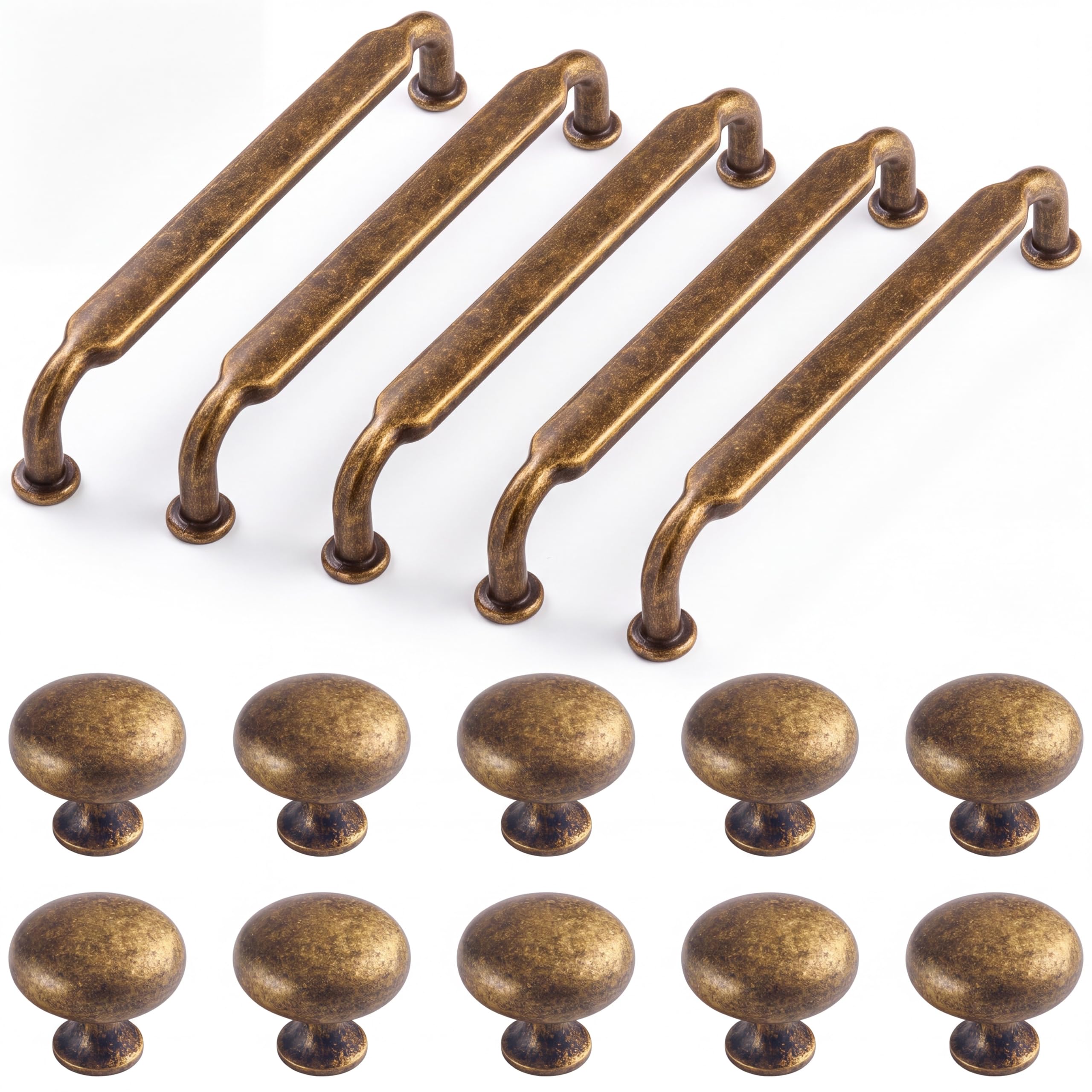 Hicarer Schrank-Hardware-Set, antikes Messing, 12,7 cm, Lochmitte, 5 Schubladengriffe und 10 Knäufe, Vintage-Retro-Küchenschrankgriffe, Zinklegierung, Möbelgriffe für Küchenschrank, Badezimmer, 15