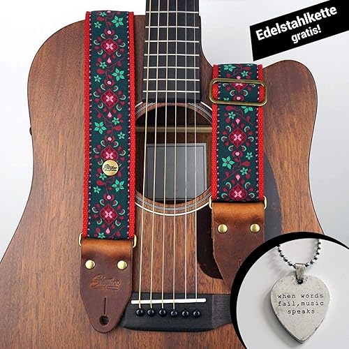 Steyner Premium Gitarrengurt a Bassgurt Jacquard gewebt Blumen Muster
Tracht gemustert bunt verziert Ornamente verstellbar a Plektrum Kette
gratis Akustikgitarre E-Gitarre : Gitarren und Equipment