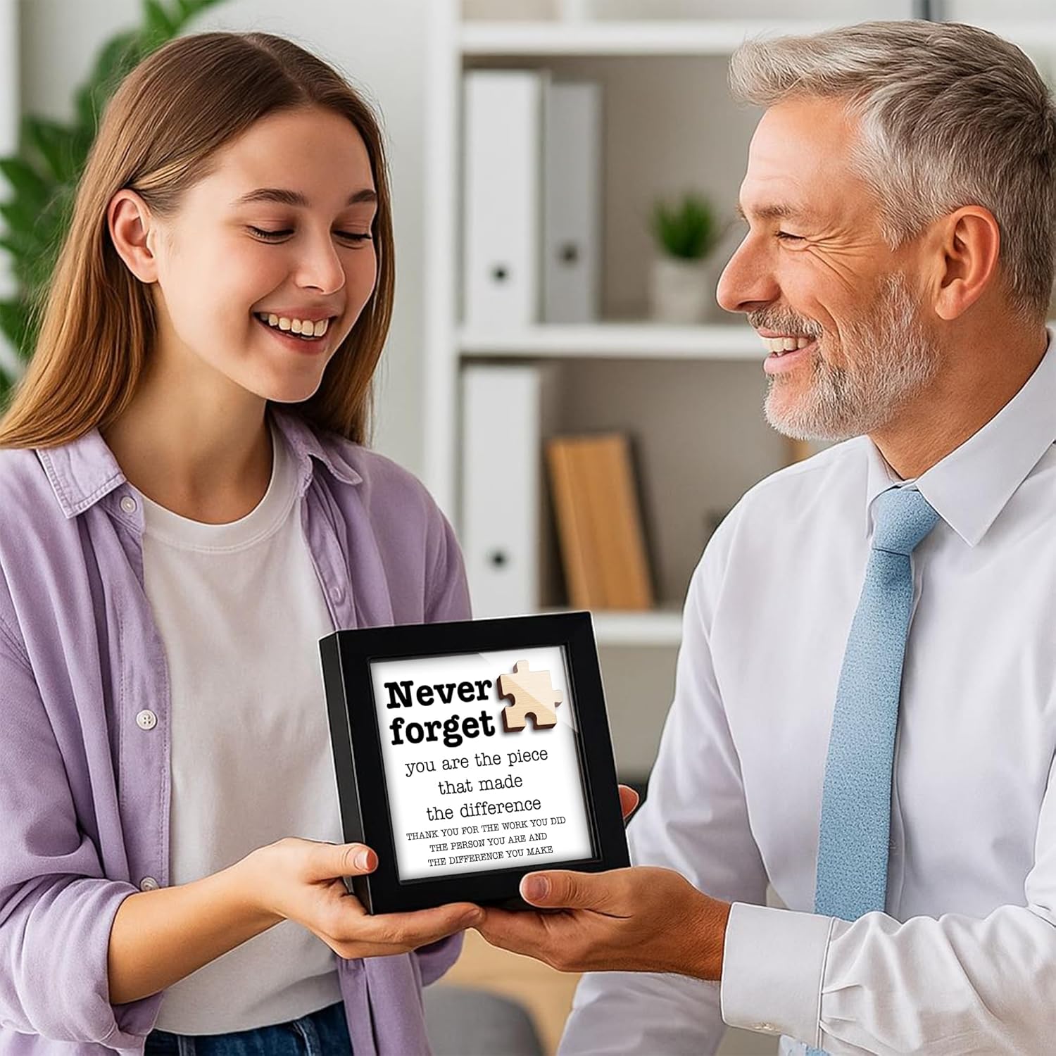 Thank You Gift for Coworkers - Meaningful Appreciation Gift Set with Framed Quote Sign, Wooden Heart Ornament & Card for Office, Work Colleagues, Desk Decor HF395 - Image 5