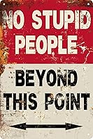 Funny 'No Stupid People Beyond This Point' Metal Tin Sign - 8x12 Inch Vintage Retro Wall Decor for Bars, Pubs, Homes & Gifts
