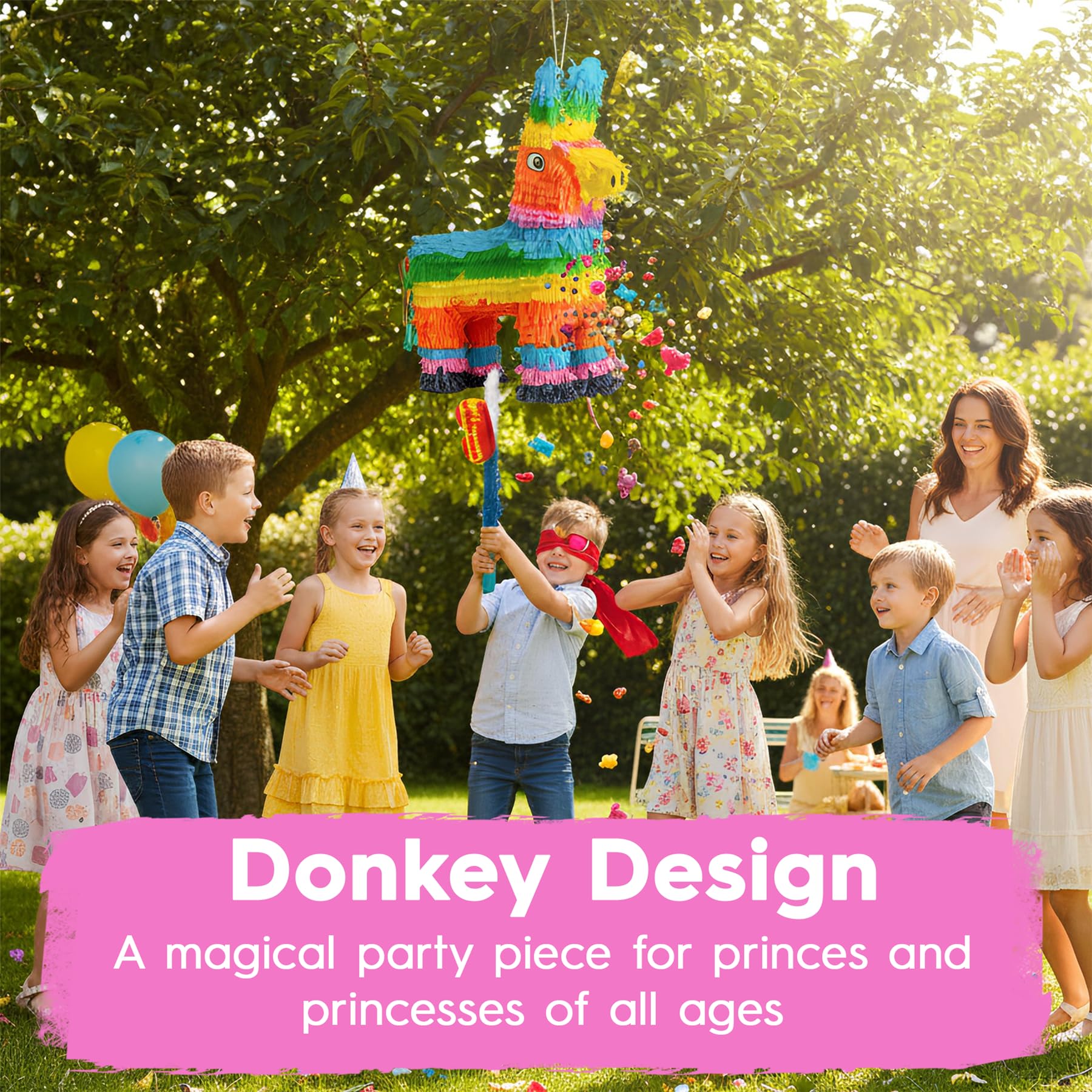 Fax Potato Donkey Cardboard Pinata, Stick et Bounked Roll Set - Remplissez Votre Propre décoration d'accessoires pour Enfants - W40cm x D13cm x H55cm