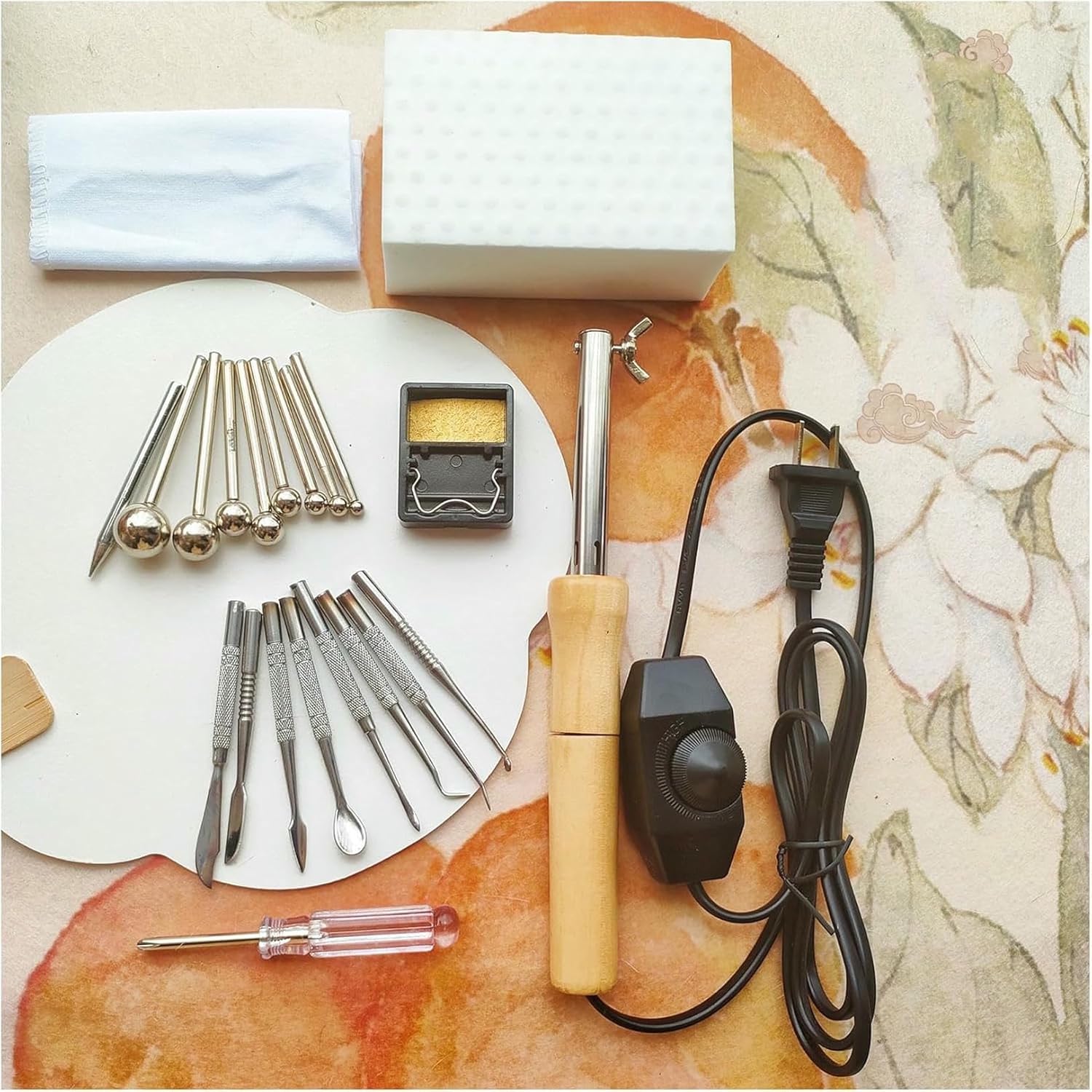 HOTAPEPU Fabric Flower Maker, Electric Iron Artificial Flower Making Kit DIY Crafts Tools with Multiple Ironing~/