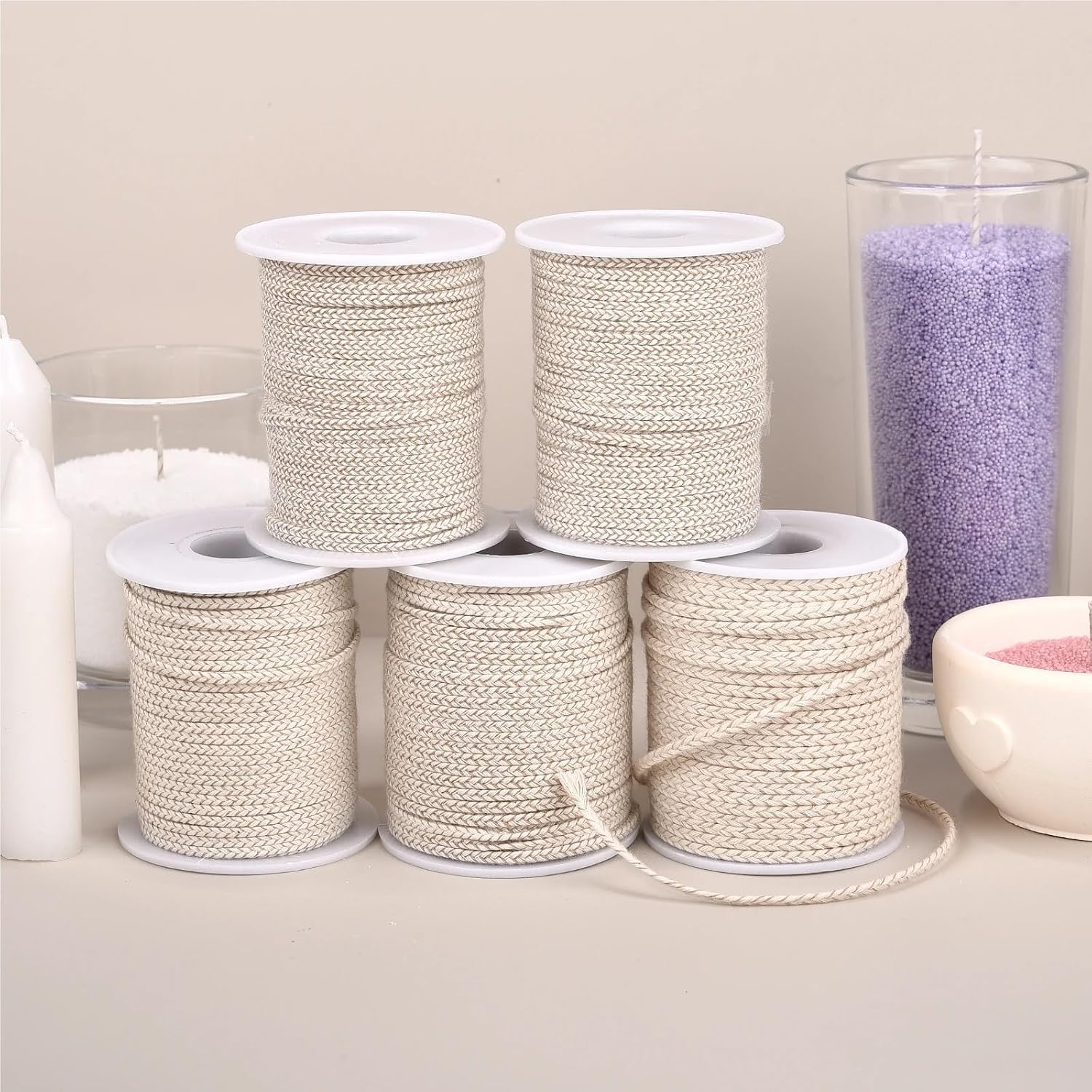 Cotton Wicks for Candle Making 5Roll Cotton Candle Wick 21-40 Thread Low Smoke ECO-Friendly Wicks DIY Making Tool Whole Roll Roller Degrease Candles Wick(21 Shares)