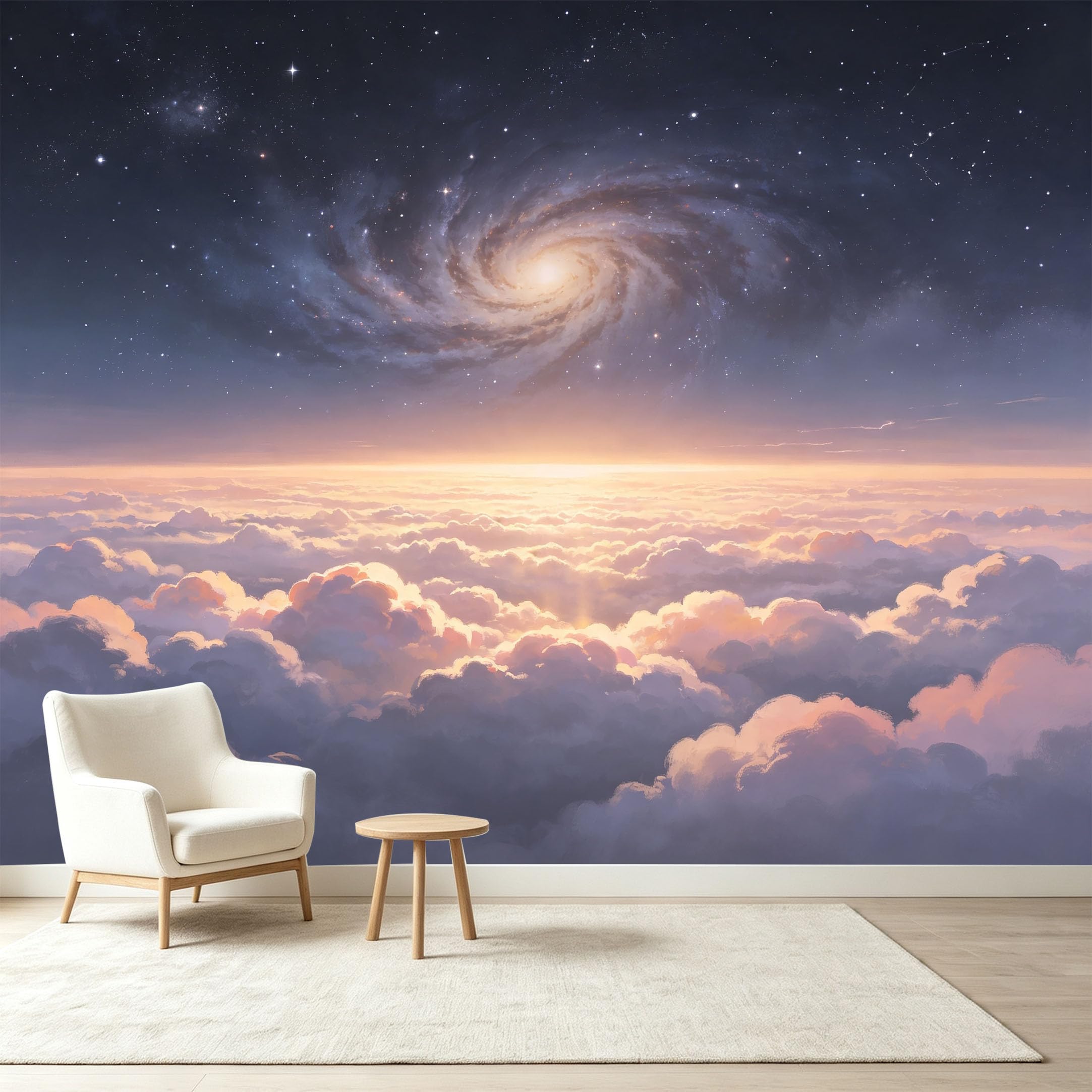 Custom Size Wall Murals Galaxy Nebula Starry Sky Clouds 3D Trompe L'Oeil Self-Adhesive Wall Fabric Removable Wallpaper Wall Decor for Living Room Bedroom Bathroom