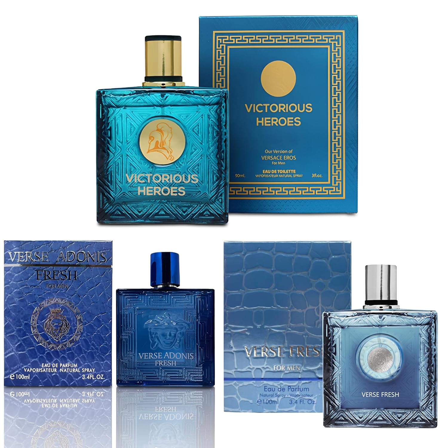 3Pack Men Cologne Victorious Heroes&Verse Fresh&Verse Adonis Fresh Eau De Parfume Spray with Woody Floral & Fruity Scent Perfume Gift Set Day to Night Luxury Fragrances
