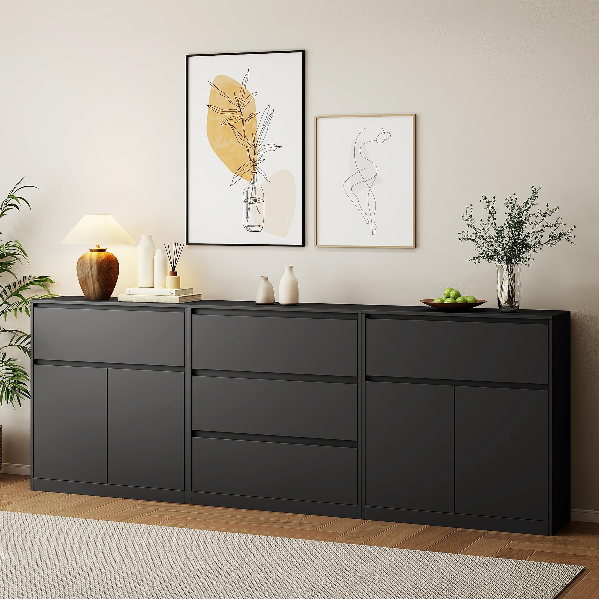 AMERLIFE 95" W DIY Modular Storage Cabinet, 3-Piece Mixed Storage Units