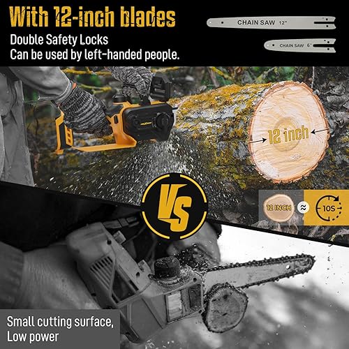 Miniatura 3 de Mini motosierra para batería Dewalt de 20 V máxima, motosierra eléctrica de 12 pulgadas inalámbrica con bloqueo de seguridad, sierra de cadena