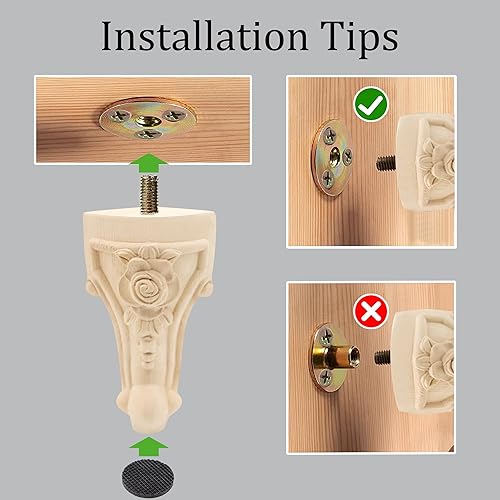 Miniatura 5 de INKNOTE Patas de muebles de madera tallada maciza sin terminar, estilo europeo, pies de repuesto para muebles, muebles, gabinete, armario, sofá