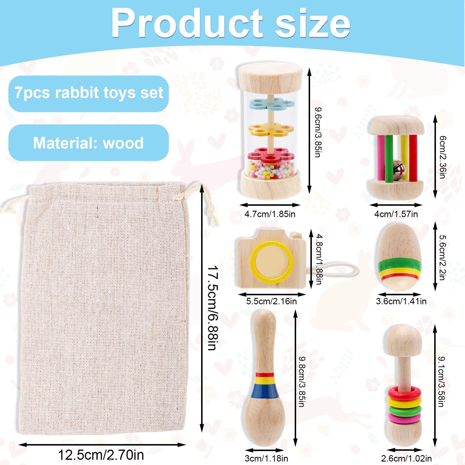 BOXOB 6pcs Rabbit Toys, Wooden Bunny Toys Colorful Bite-Resistant Enrichment Toys Chew and Treat for Guinea Pigs Hamster - Image 2