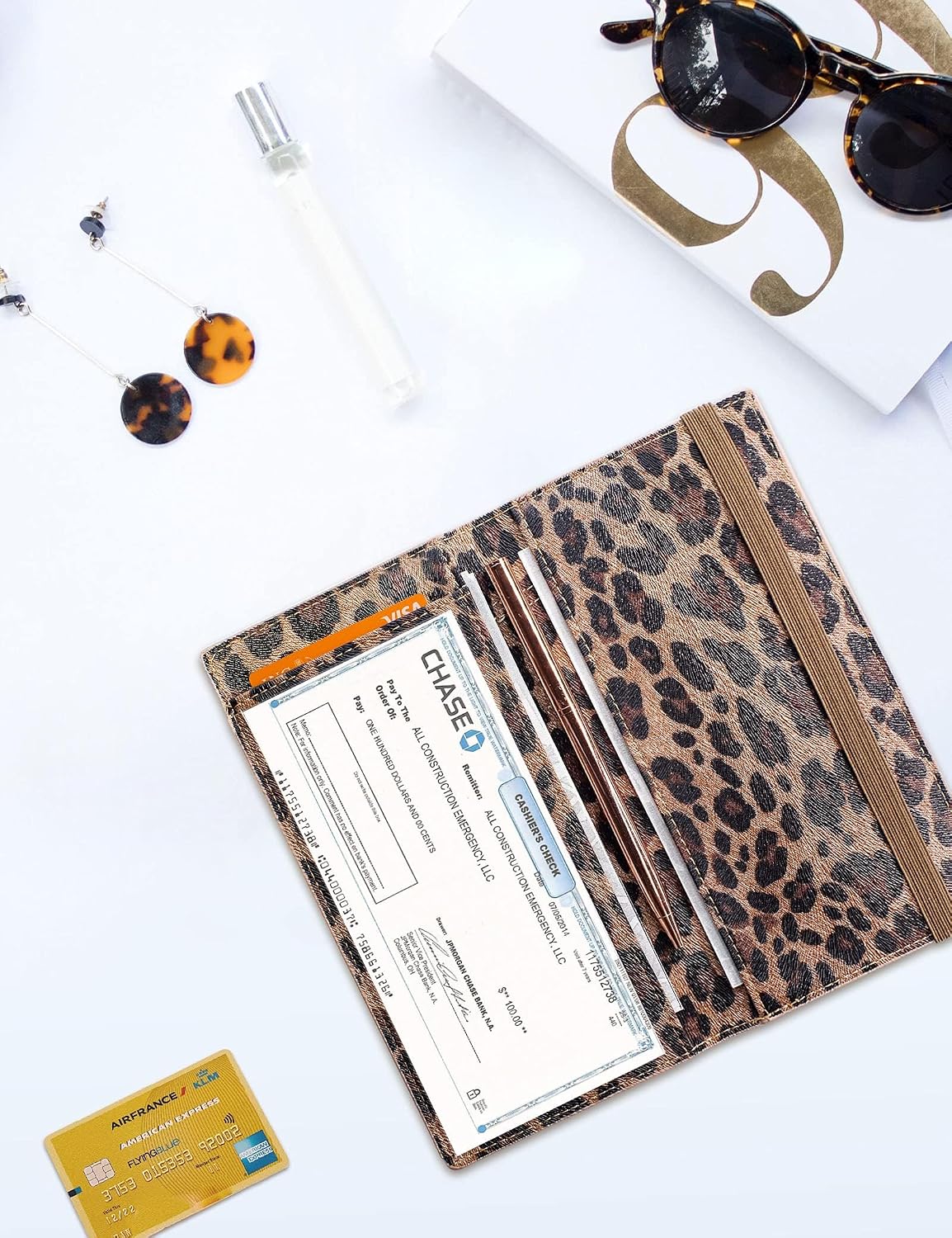 Zreal Checkbook Cover for Women, Dark Leopard — Premium Vegan Leather Holder for Personal Checks, Slim Design with Pen Loop, Clear Divider, Fits Top & Side-Tear Duplicate Checks