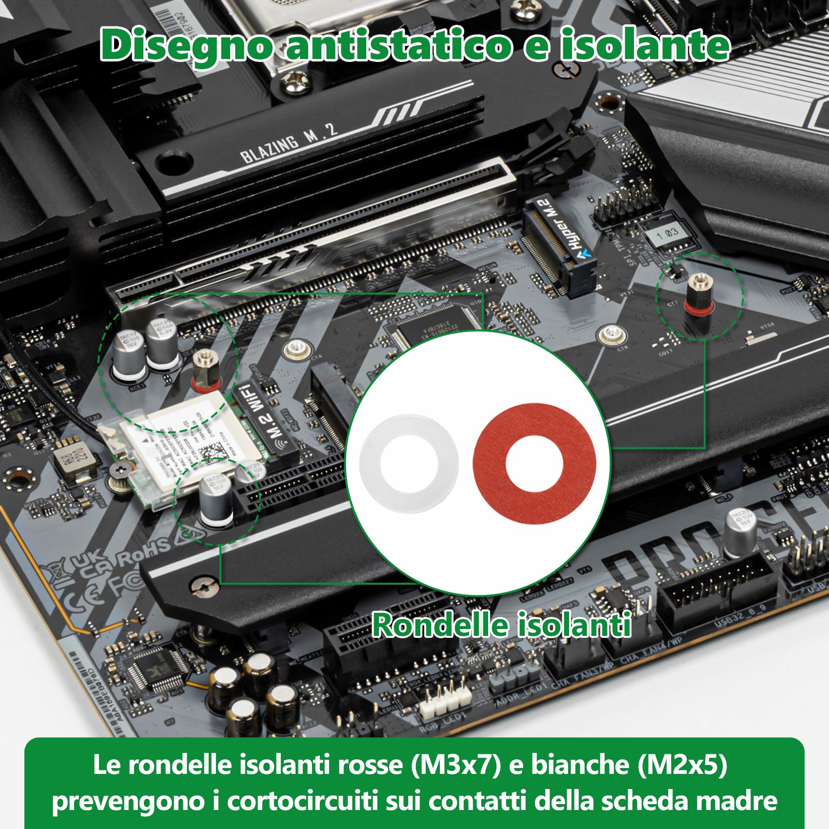 Kit viti per SSD M.2 NGFF 30 pezzi acciaio al carbonio nero per scheda madre ASUS MSI Gigabyte