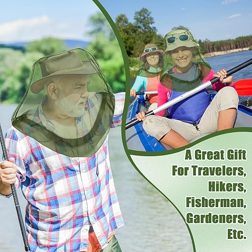 Miniatura 4 de HESTYA Paquete de 4 mosquiteros de malla para la cabeza, mosquitera para la cara, mosquitera de insectos y mosquitos para exteriores (verde militar)