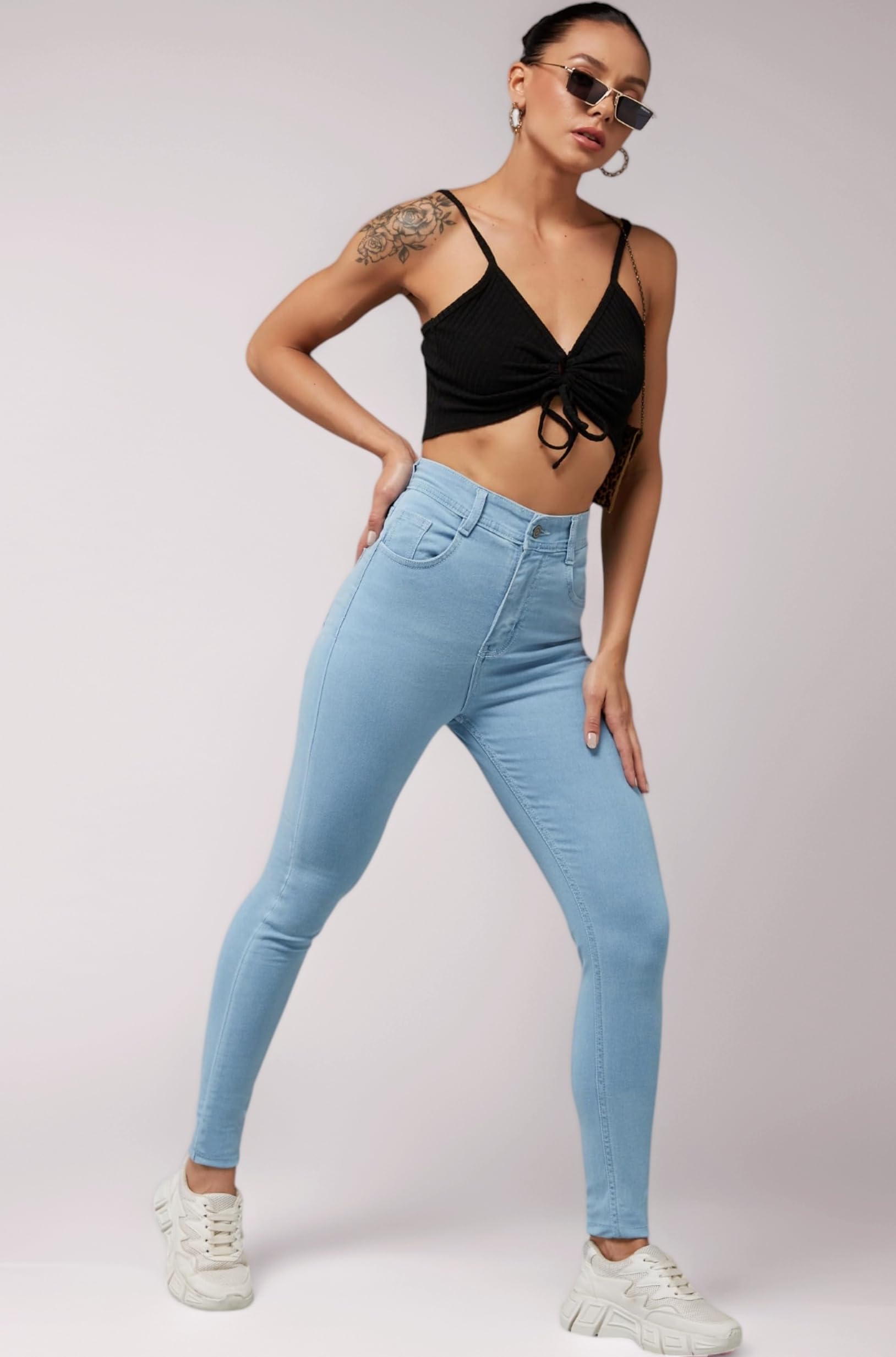 Women's Skinny High Rise Cropped Fringed Hemline Detailing Stretchable Denim Jeans
