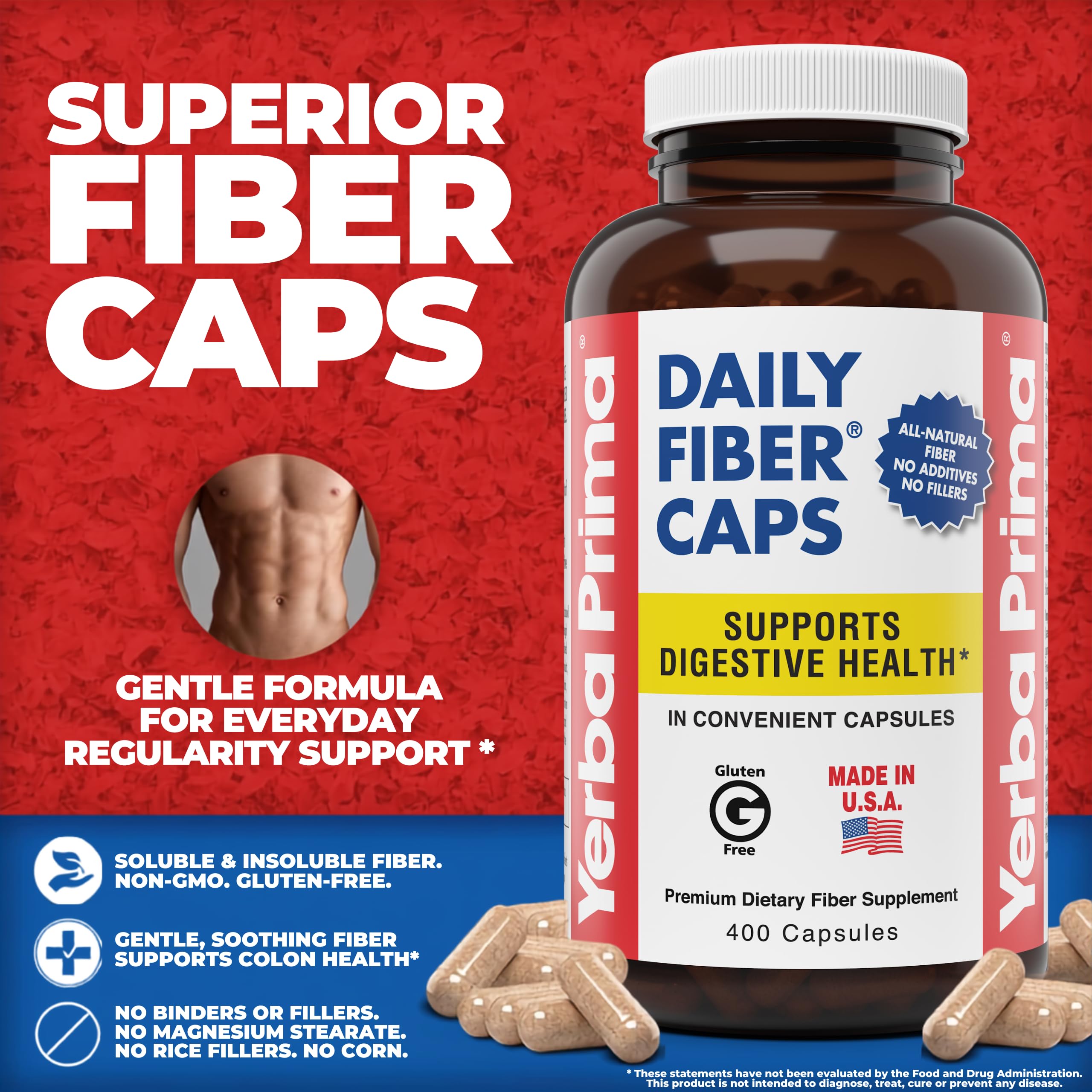 Yerba Prima Daily Fiber Caps Formula, 400 Capsules - Both Soluble and Insoluble - with Psyllium Seed Husks, Acacia Gum, Apple Fiber and More - Dietary Supplement — Amazon image 2