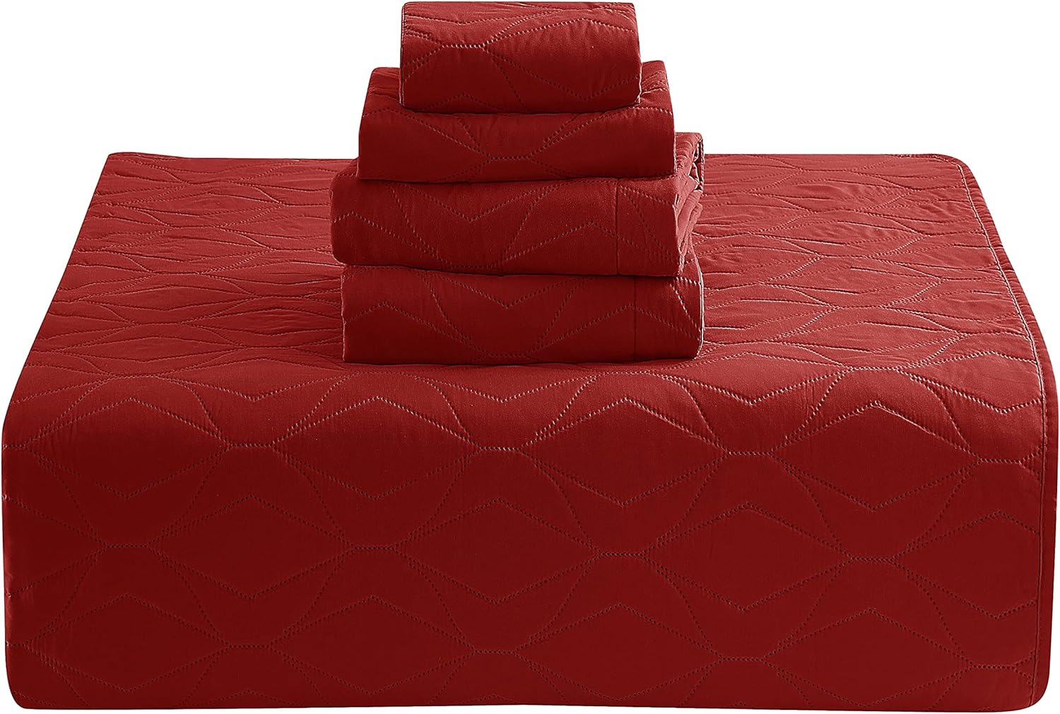 Hearth & Harbor Quilts Queen Size - All Season Bedspread Coverlet Set, Pinsonic Weave Lightweight Bedding Set - 5 Piece Queen Quilt Set with Pillow Shams, Ellipse - Burgundy - Image 4