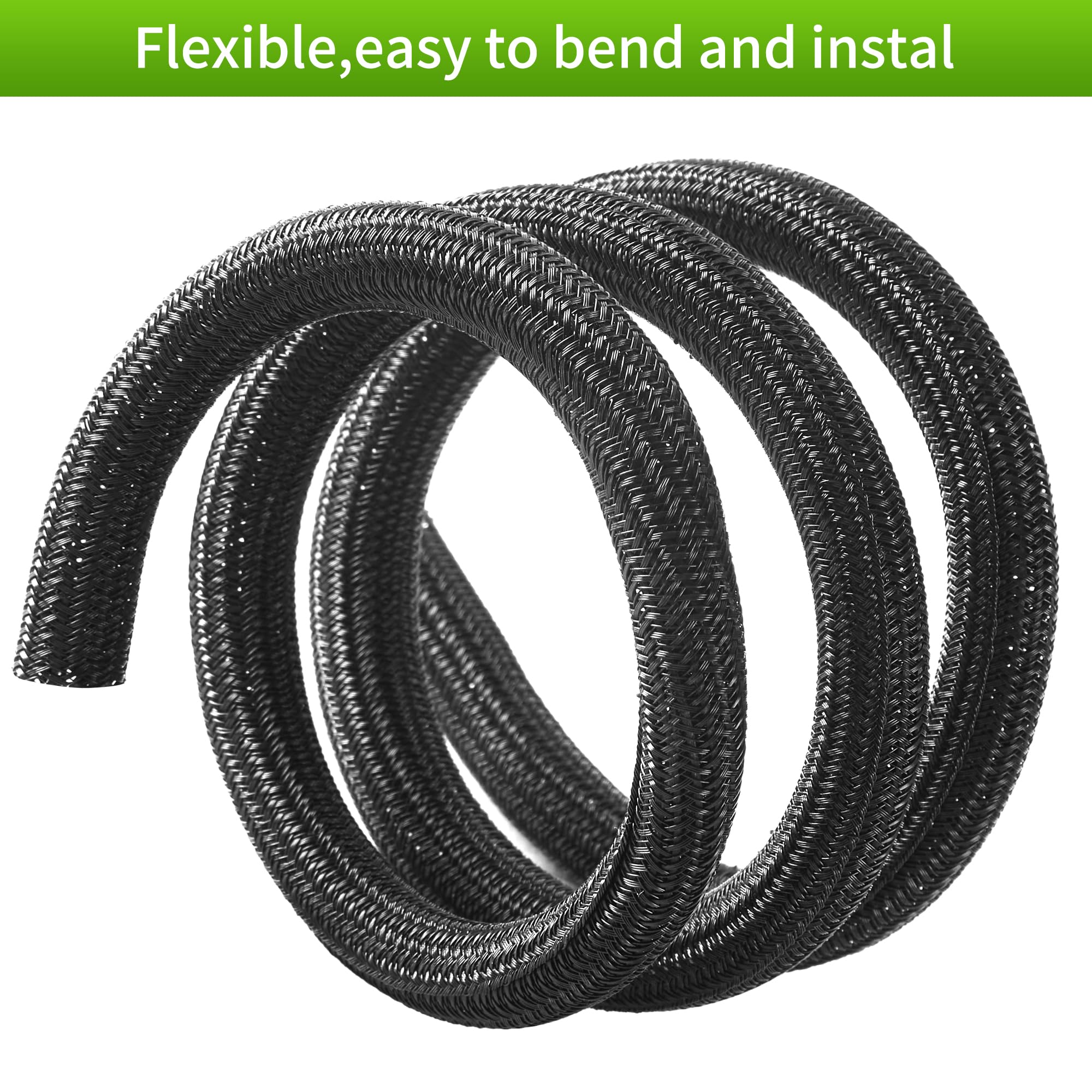 Guaina per cavi intrecciata espandibile da 3/4", 7,6 m, protezione per cavi USB, cavi di alimentazione, cavi audio/video, resistente guaina per gestione dei cavi, colore nero