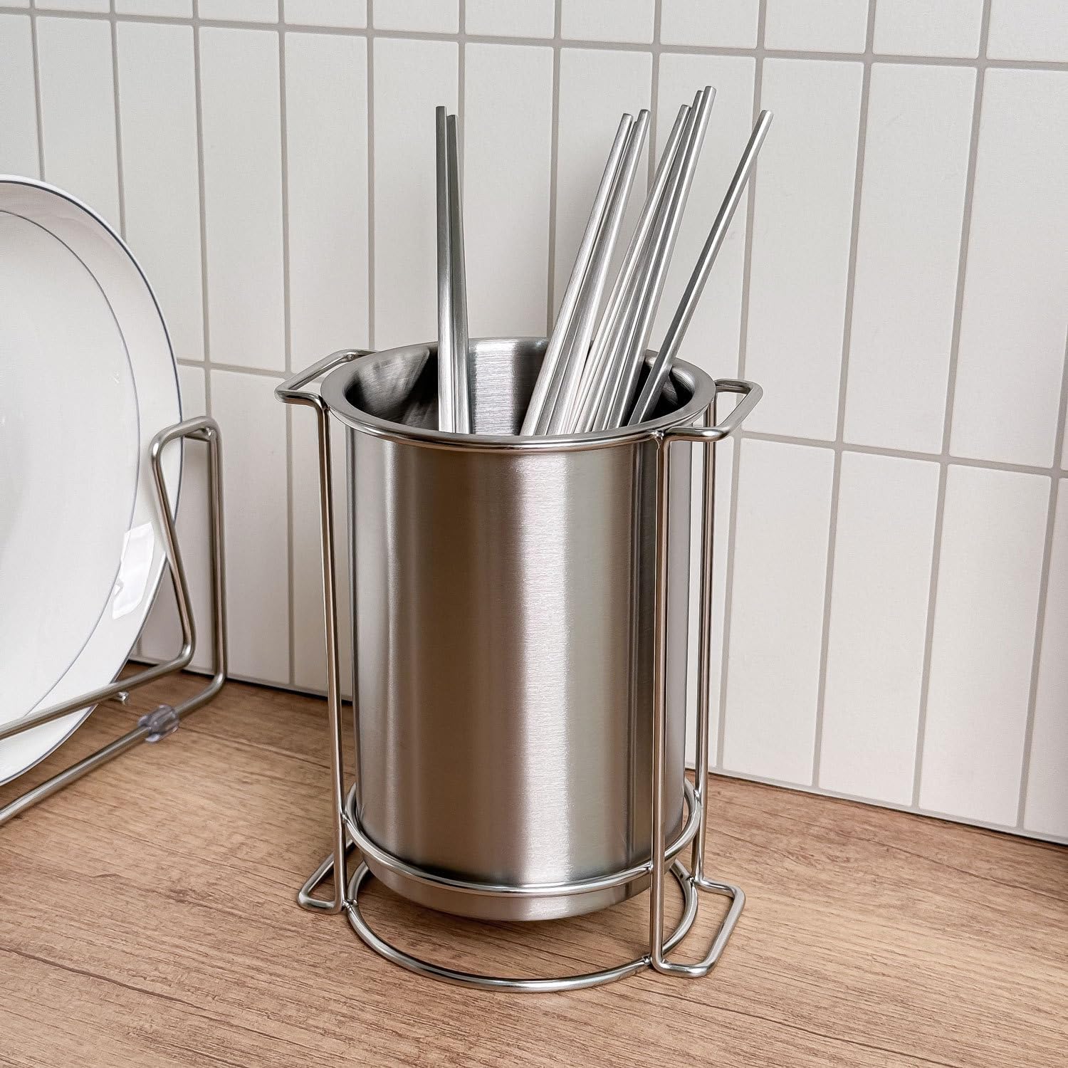 IMEEA Utensil Holder SUS304 Stainless Steel for Kitchen Tools, Large Countertop Organizer for Spatulas, Ladles, Whisks and Cooking Utensils