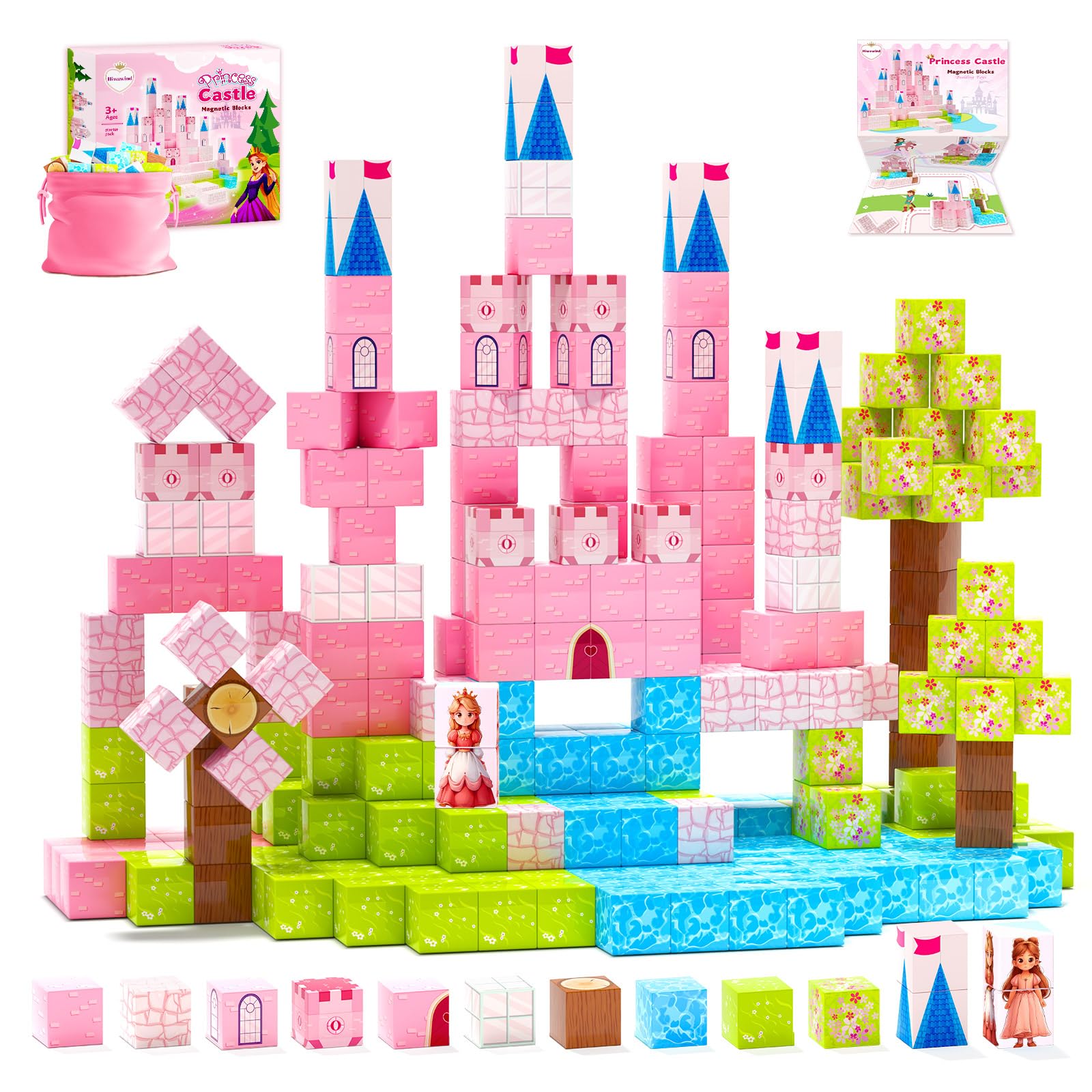 Magnetic Blocks Princess Toys - Easter Basket Stuffers - Princess Castle Building Blocks,Birthday Gifts for Girls, Toys for 3 4 5 6 7 8 Year Old Girls Boys, Preschool Toddlers Travel Toys