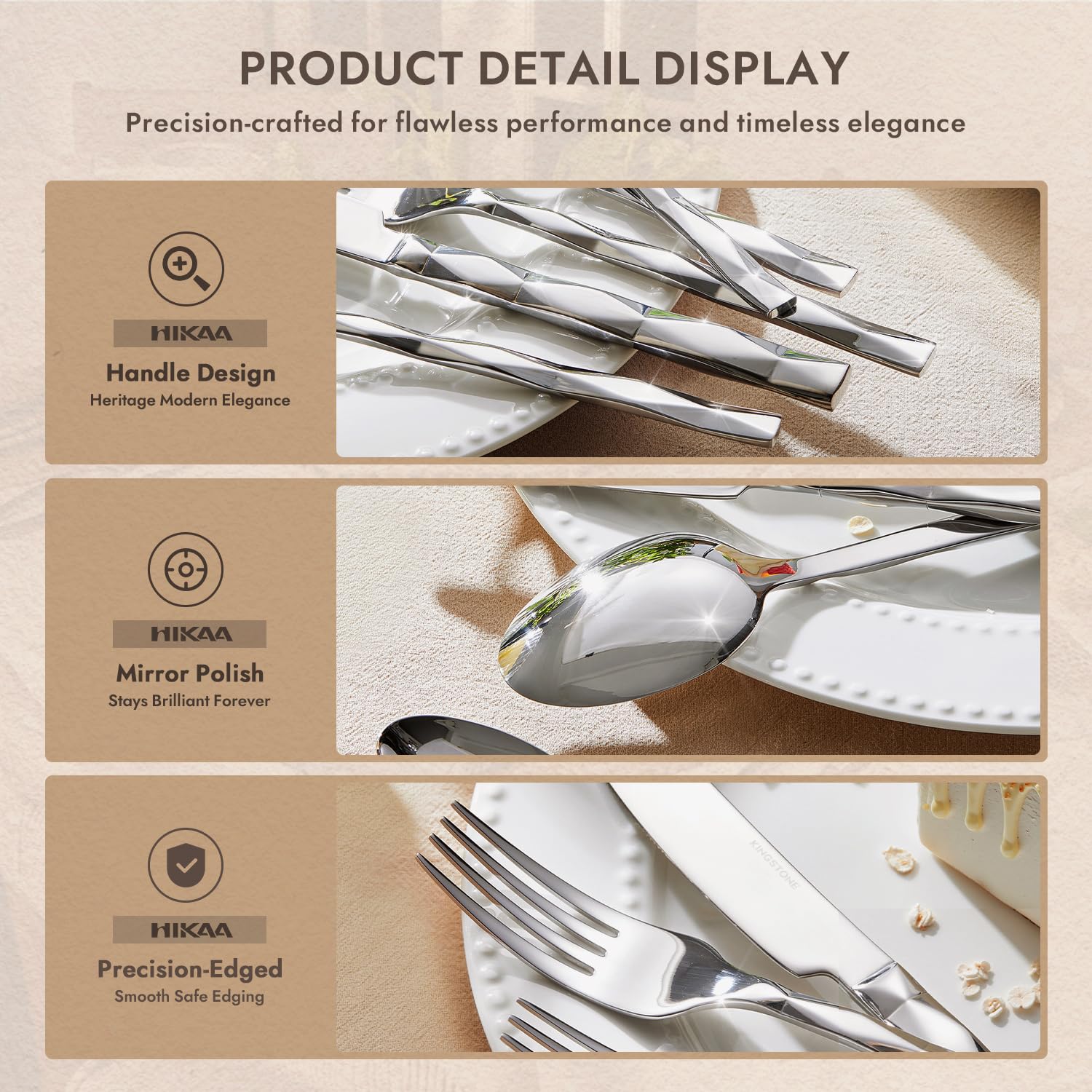 HIKAA Besteck Set 6 Personen, Luxuriöses 30-Teiliges Essbesteckset, Edelstahl Besteck 18/10 mit Diamantschliffmuster für Haushalt, Hochzeit, Party, Cutlery Set Hochglanzpoliert und Spülmaschinenfest