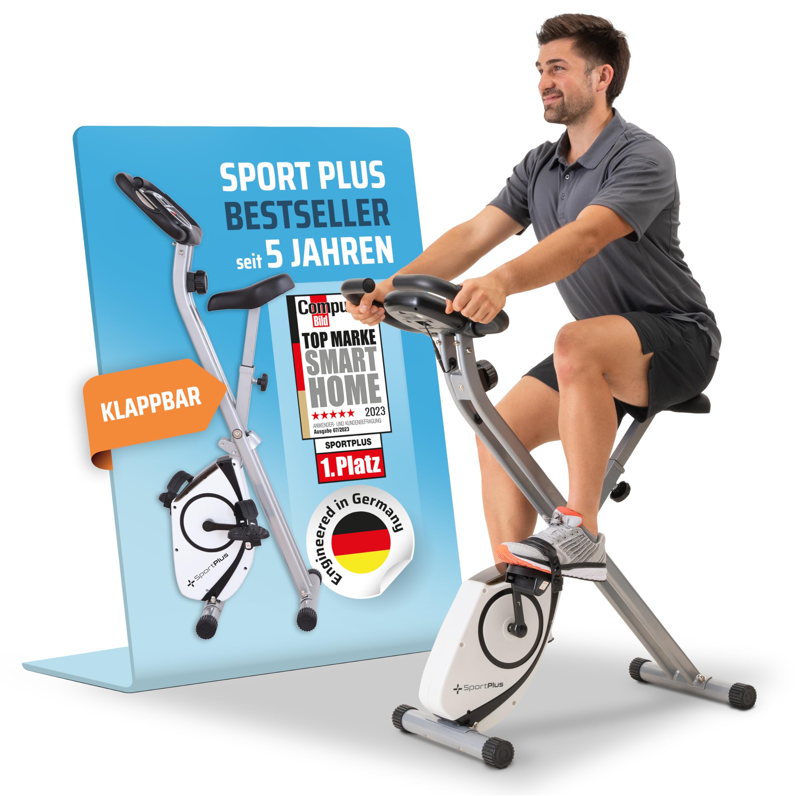 SportPlus Katlanabilir Kondisyon Bisikleti, Ev için Uygun, Akıllı Ekran ile Nabız ve Performans Takibi, Gri