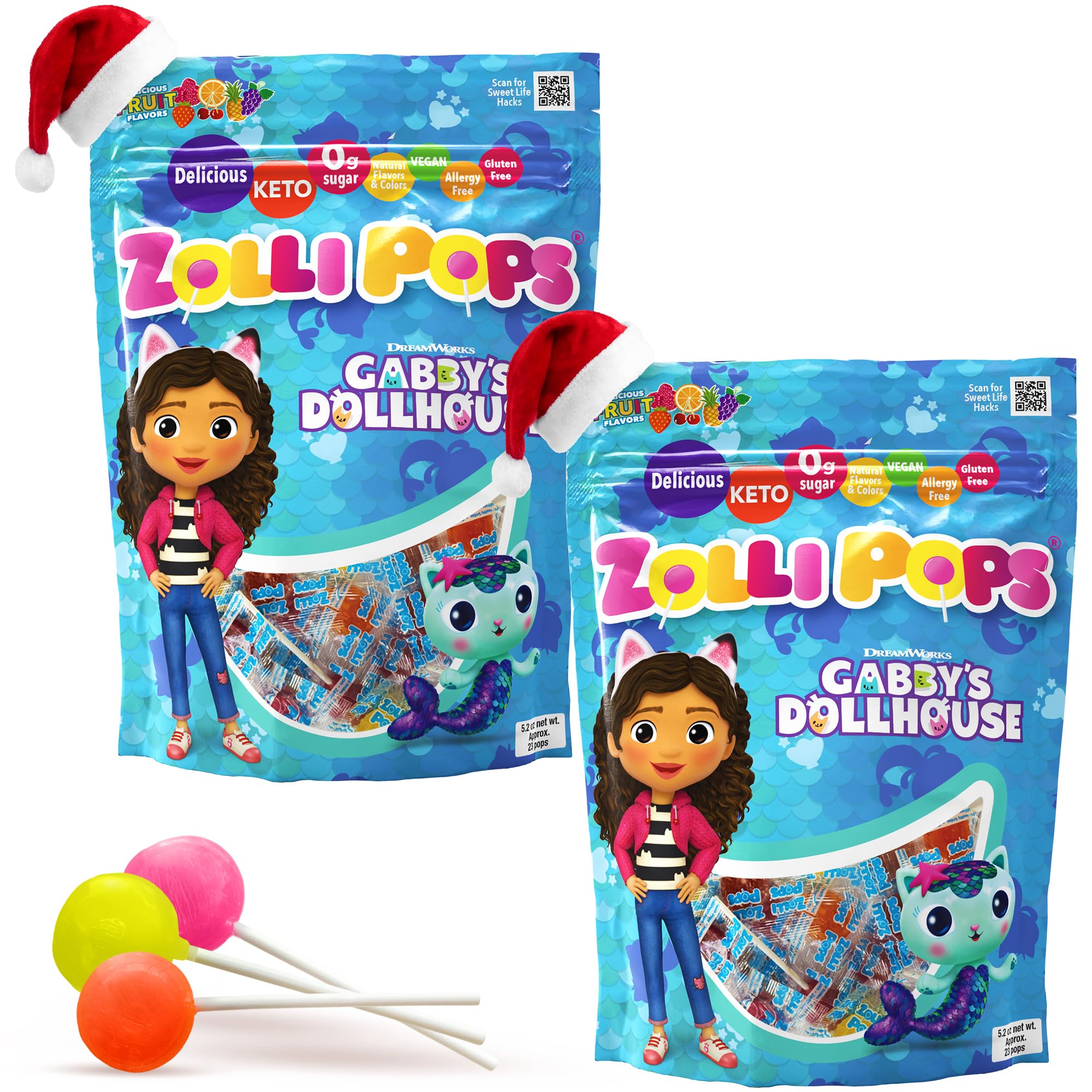 Gabby's Dollhouse Clean Teeth Pops Sugar Free Candy with Xylitol, Dye-Free Lollipops - Keto & Diabetic-Friendly, Dentist-Approved Treats for Kids (Natural Fruit Flavors, 5.2 oz, Pack of 2)
