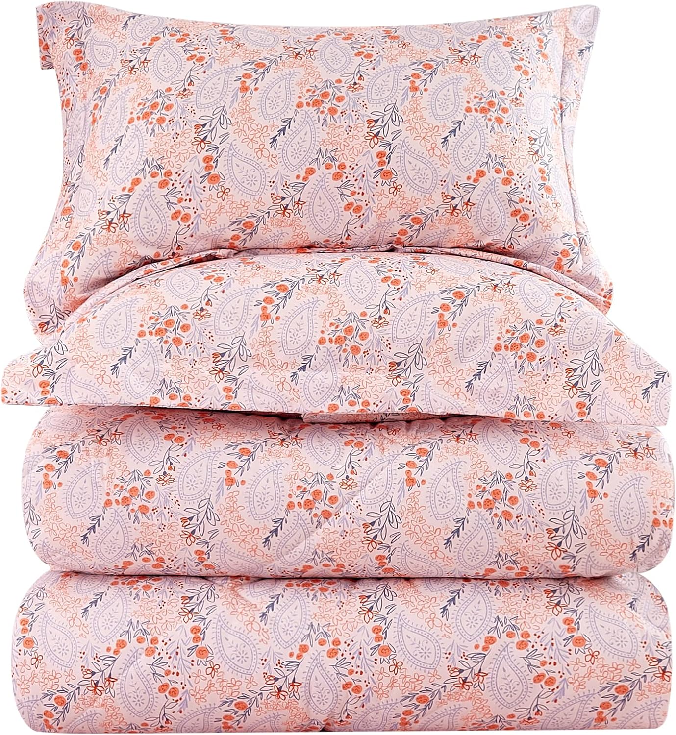 JSD Blush Pink Floral Paisley Queen Comforter Set 3 Piece All Season ...