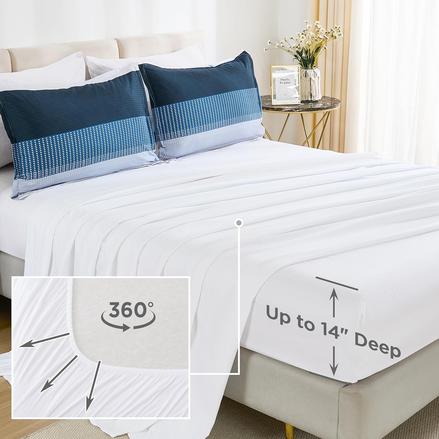 Andency Queen Comforter Set Navy - 7 Pieces Striped Bed in a Bag, Soft Microfiber All Season Patchwork Bedding Set with Comforter, Fitted & Flat Sheet, Pillowcases & Shams - Image 8