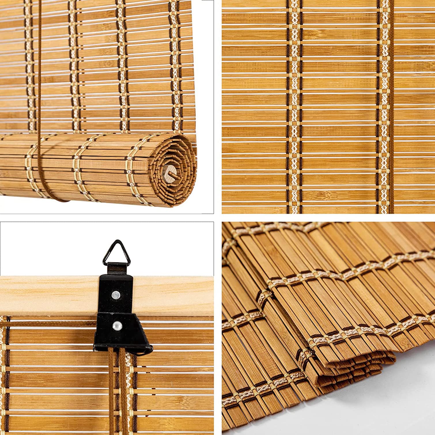 Roleta bambusowa w stylu retro, roleta bambusowa, roleta z filtrem światła, roleta rzymska, z bambusa, do użytku wewnątrz i na taras, do kuchni (130 x 120 cm)