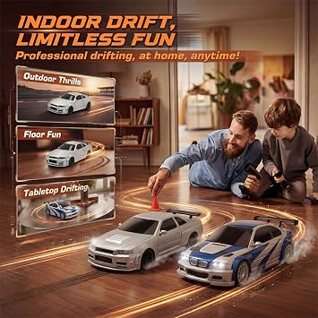 [4WD Edition 1/43 Scale Mini RC Drift Car, High Speed | Racing Mini Drift RC Car, 1/43 RC Drift Car Toys for Kids Ages 8-14, Birthday Gifts for Boys Girls, 2 Tire Sets, 8 Cones