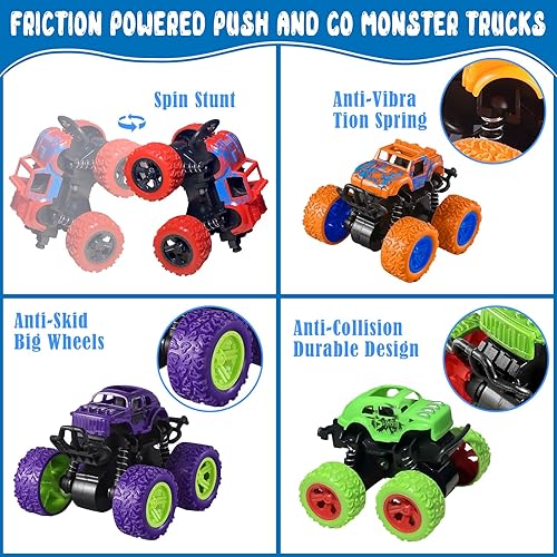 Miniatura 7 de Camiones de juguete para niños, autos accionados por fricción en la carretera, mini camión de salto para empujar y llevar, juego para niños y niñas