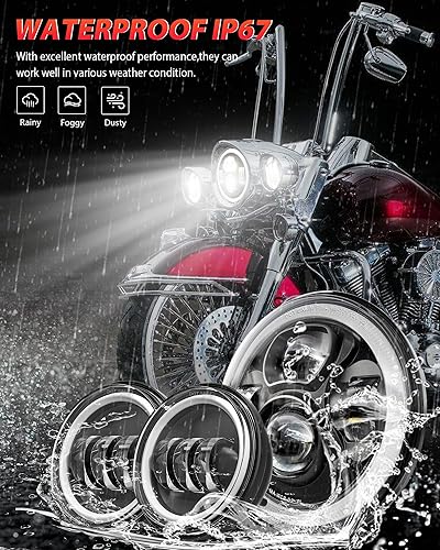 Miniatura 8 de XPCTD - Faro delantero LED de motocicleta de 7 pulgadas con lámparas de niebla de 4.5" compatibles con Harley Davidson Street Glide Road King