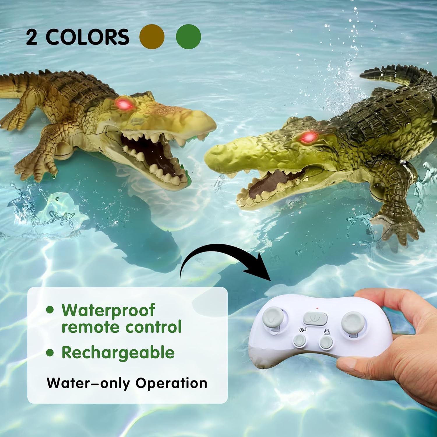 Remote Control Boat Crocodile Water Toy for Kids 3-5, 5-7, 10-12, RC Alligator for Boys 4-6, 6-8, Top Summer Swimming Pool/Lake Toys for Kids Ages 8-12 (Water Operation ONLY - Green)