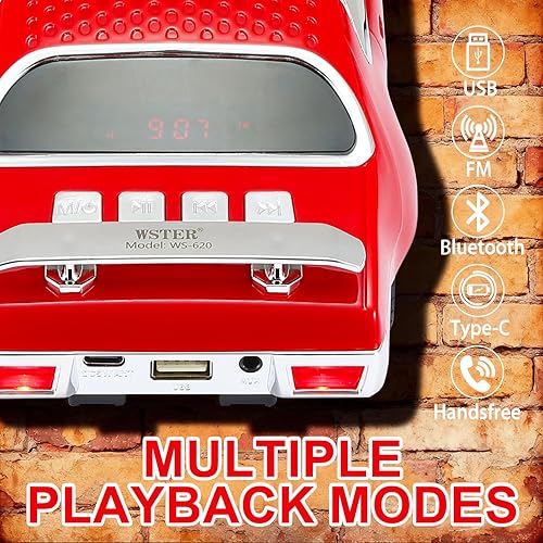 Miniatura 4 de Altavoz Bluetooth retro para automóvil con sonido estéreo HD, emparejamiento TWS, luces LED de fiesta, micrófono incorporado, altavoz Bluetooth