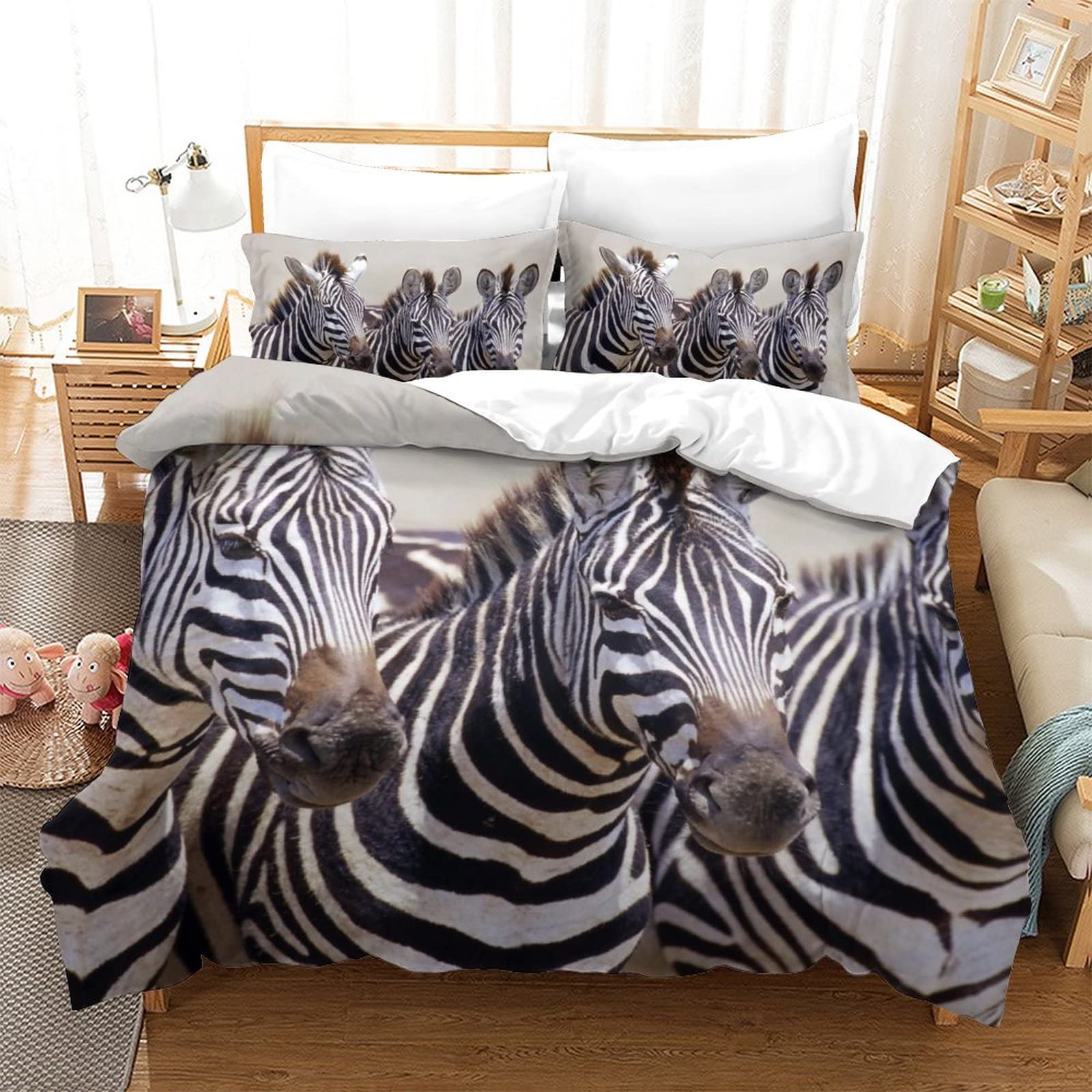 Housse de couette zèbre 3D 200x200 cm avec 2 taies d'oreiller