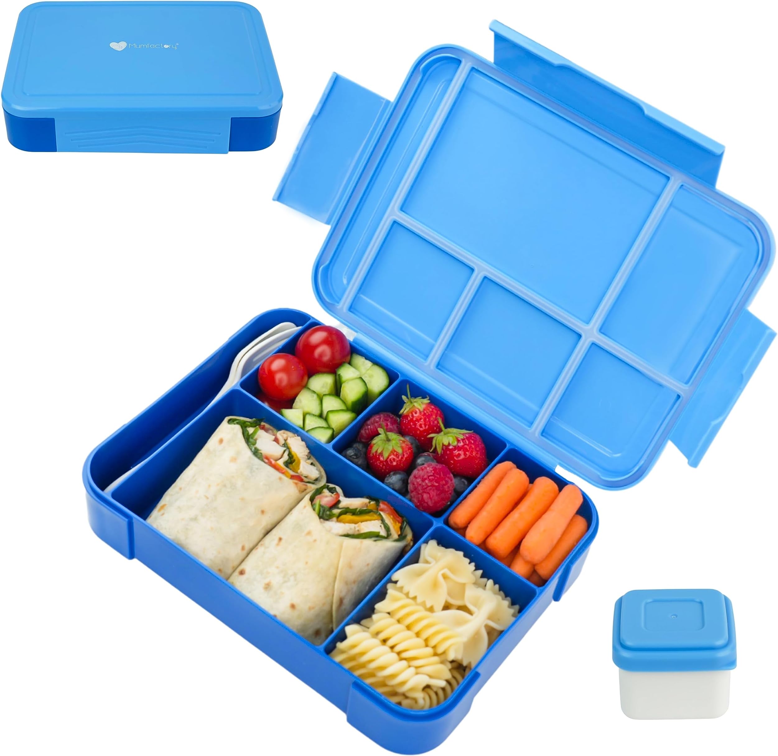 Mumfactory® Lunch Box For Kids School, Bento Lunch Box Kids Adults, Leakproof with 5 Compartments and Cutlery Set, 1330 ML (Blue)