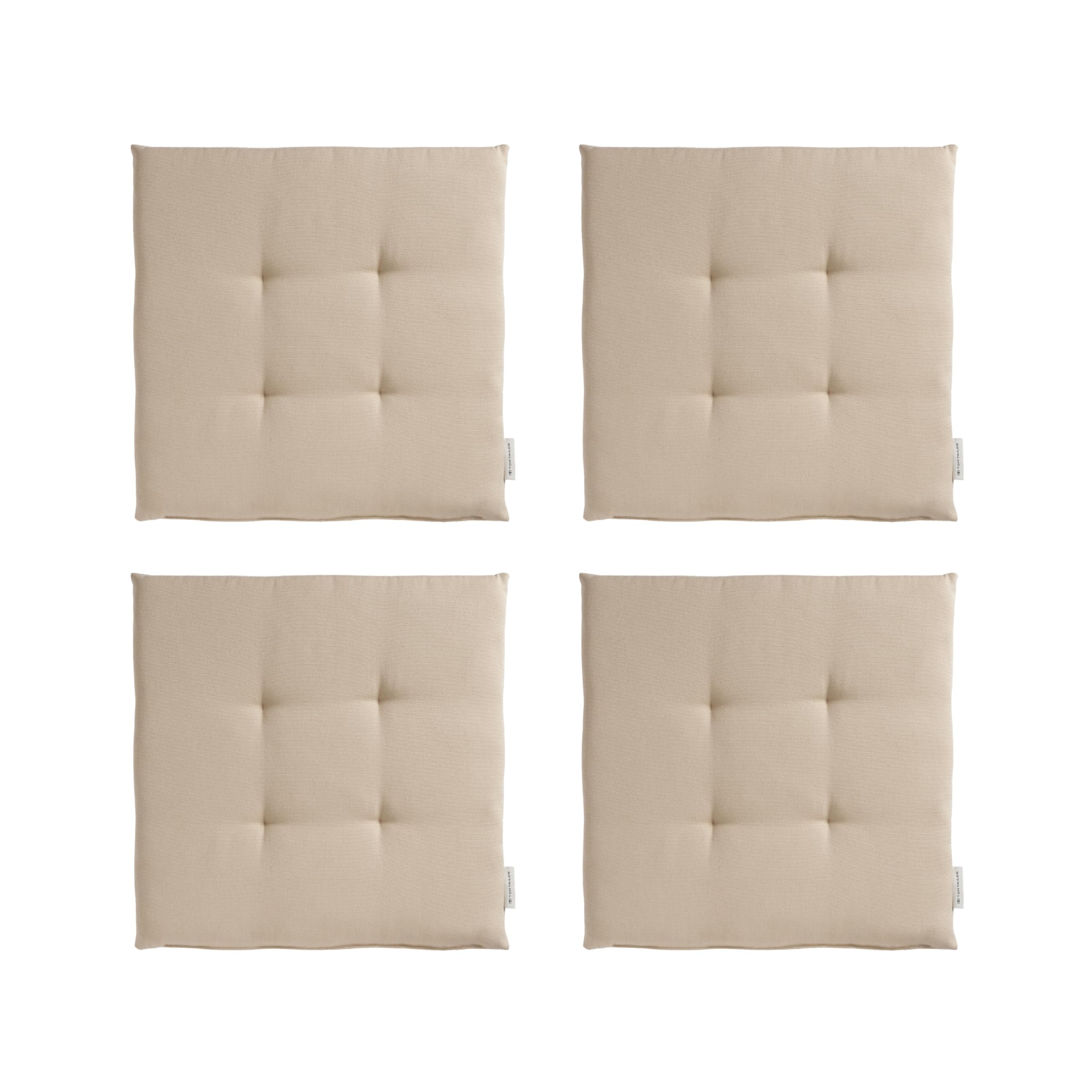 TOM TAILOR NEU! Sitzkissen Stuhl 4er Set - gemütliche Stuhlkissen 40x40 cm in Beige - Sitzauflage waschbar für Esszimmer, Bürostuhl, Bank, Boden & Gartenmöbel - Oeko Tex Zertifiziert